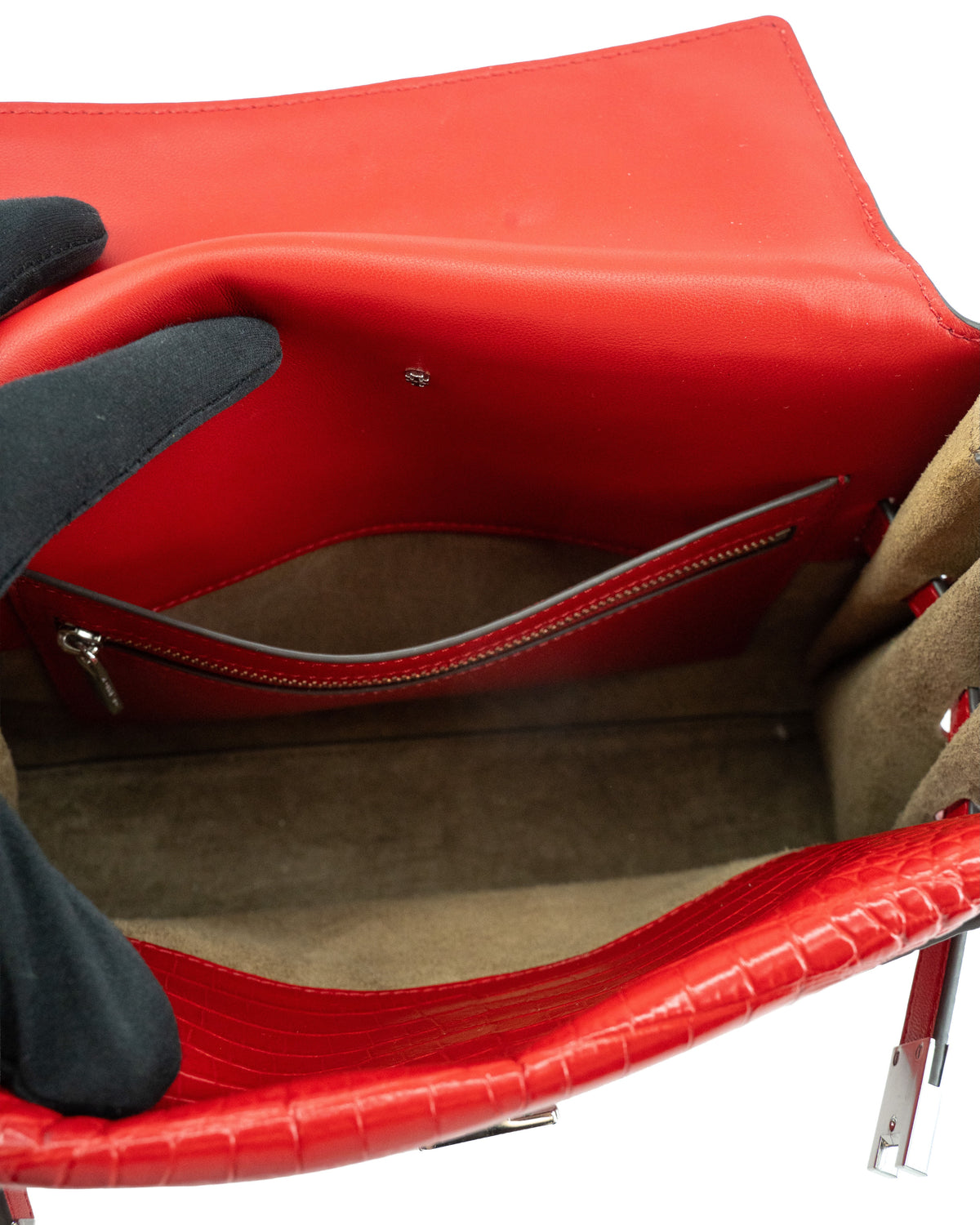 Tory Burch red croc embossed Lee Radziwill shoulder bag