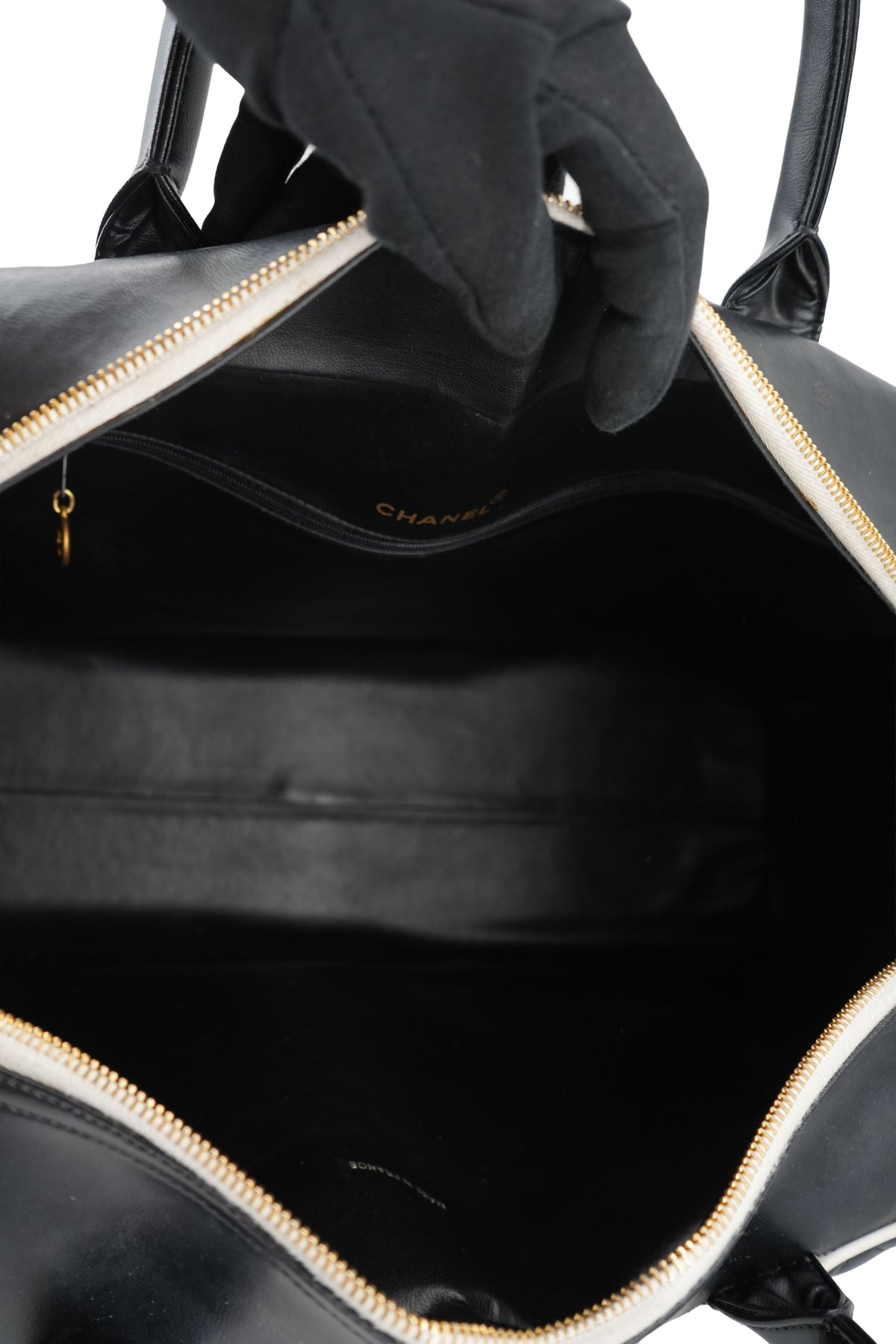 Chanel black white leather quilted Bowler Duffle bag 3583540