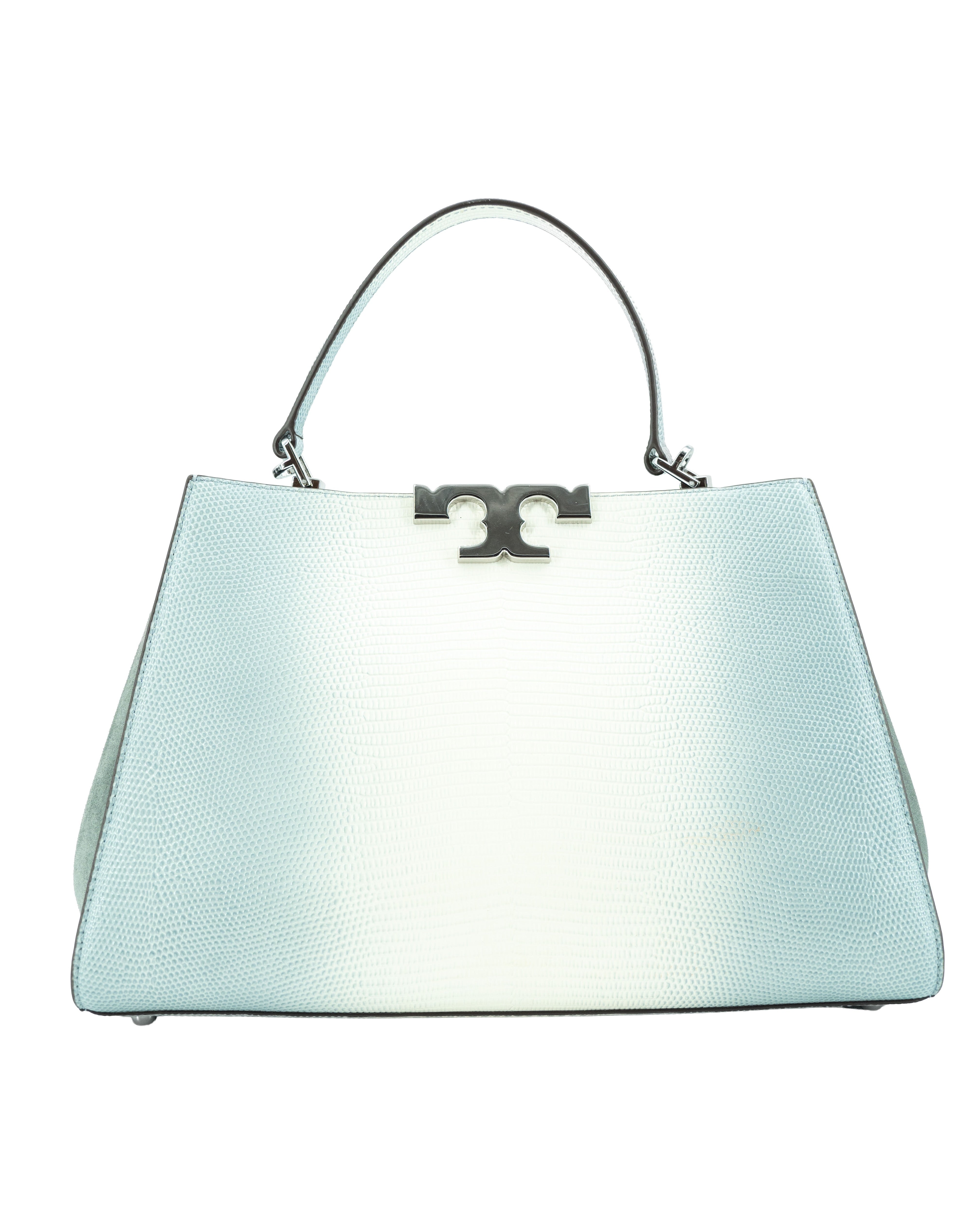 Tory Burch blue cream lizard embossed leather/suede Eleanor