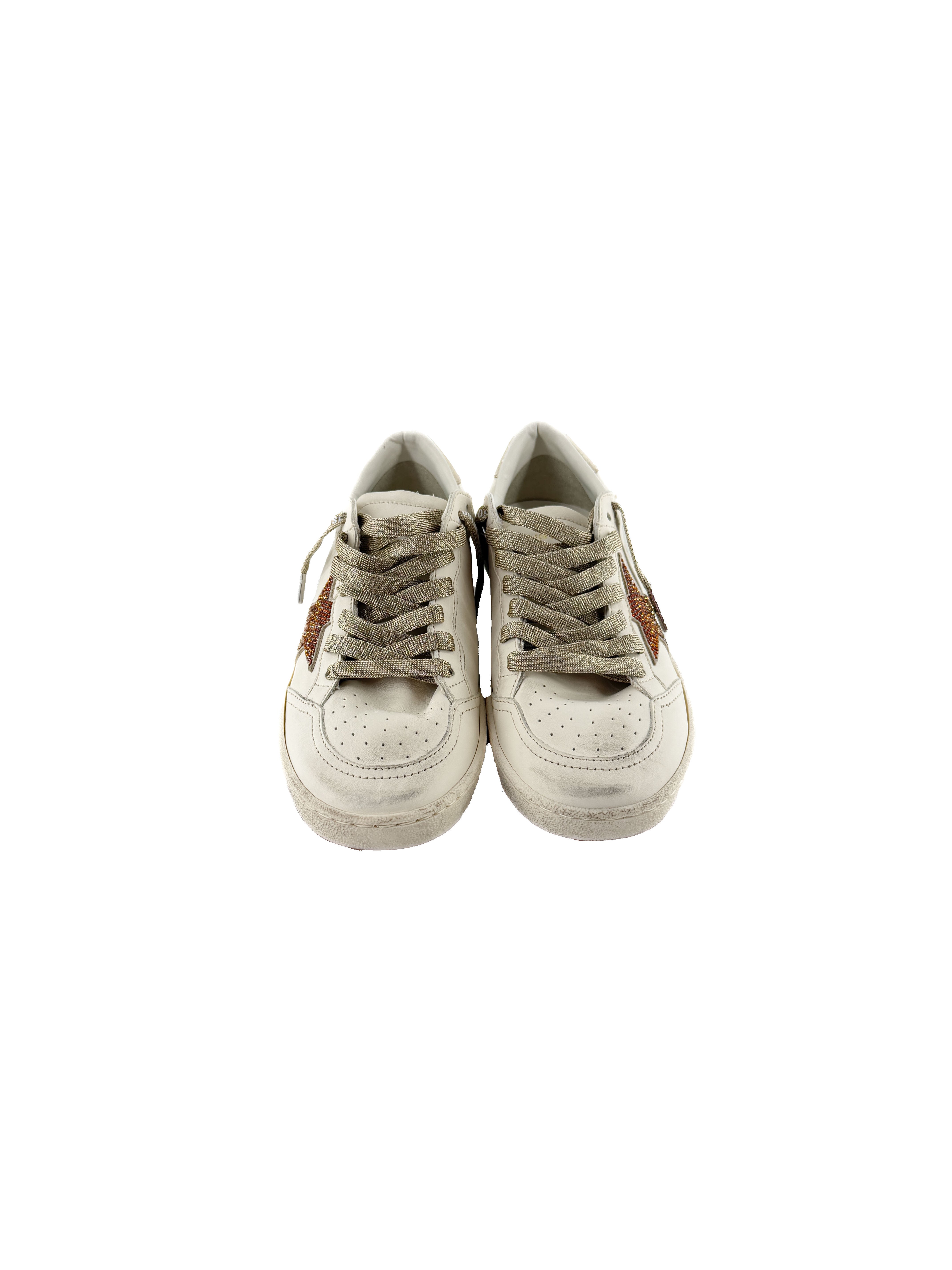 Golden Goose white, bronze Ball Star distressed sneakers size 36 NEW