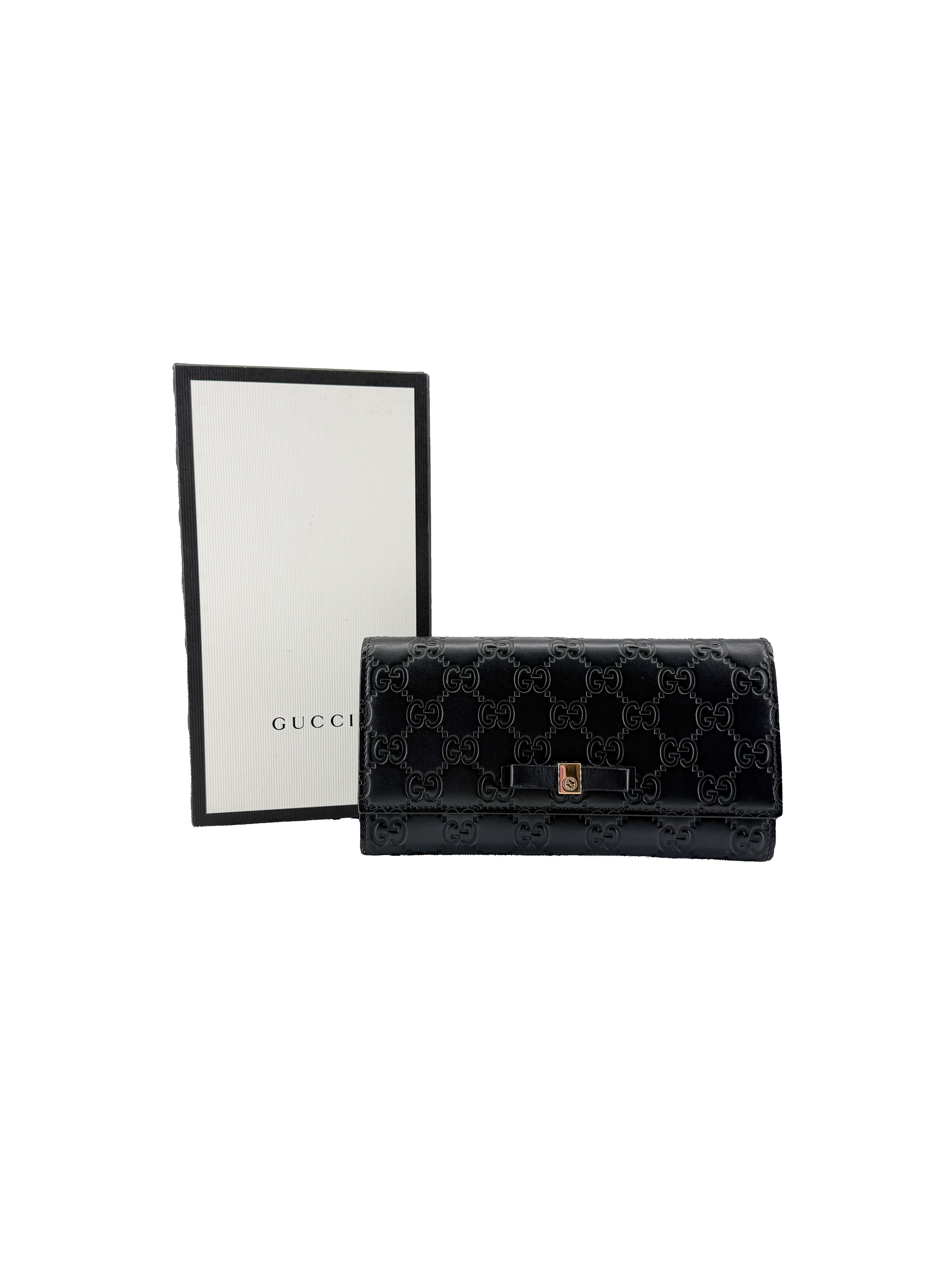 Gucci black Guccissima bow wallet 388679-2149