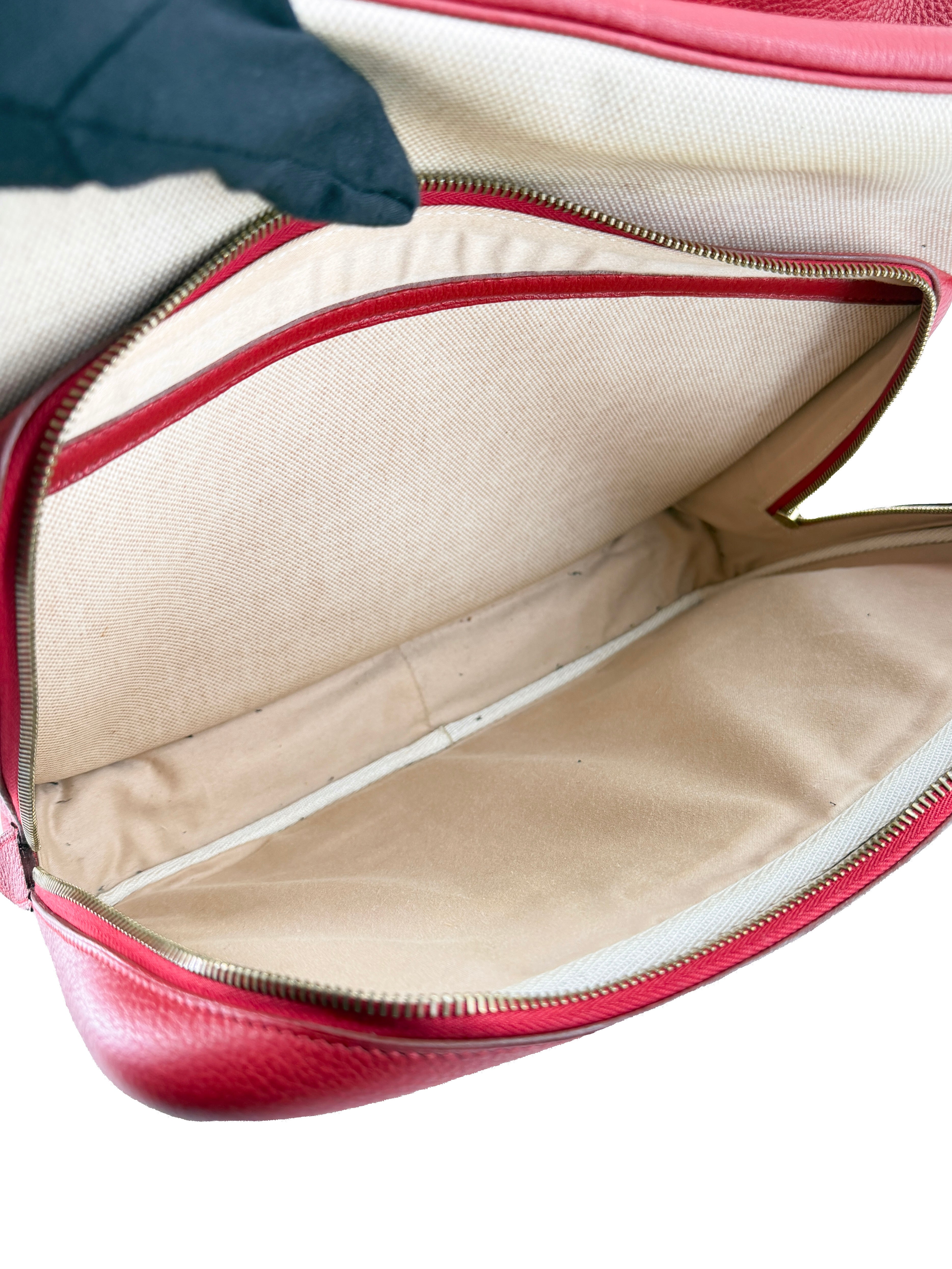 Hermès red leather beige Toile Victoria shoulder bag