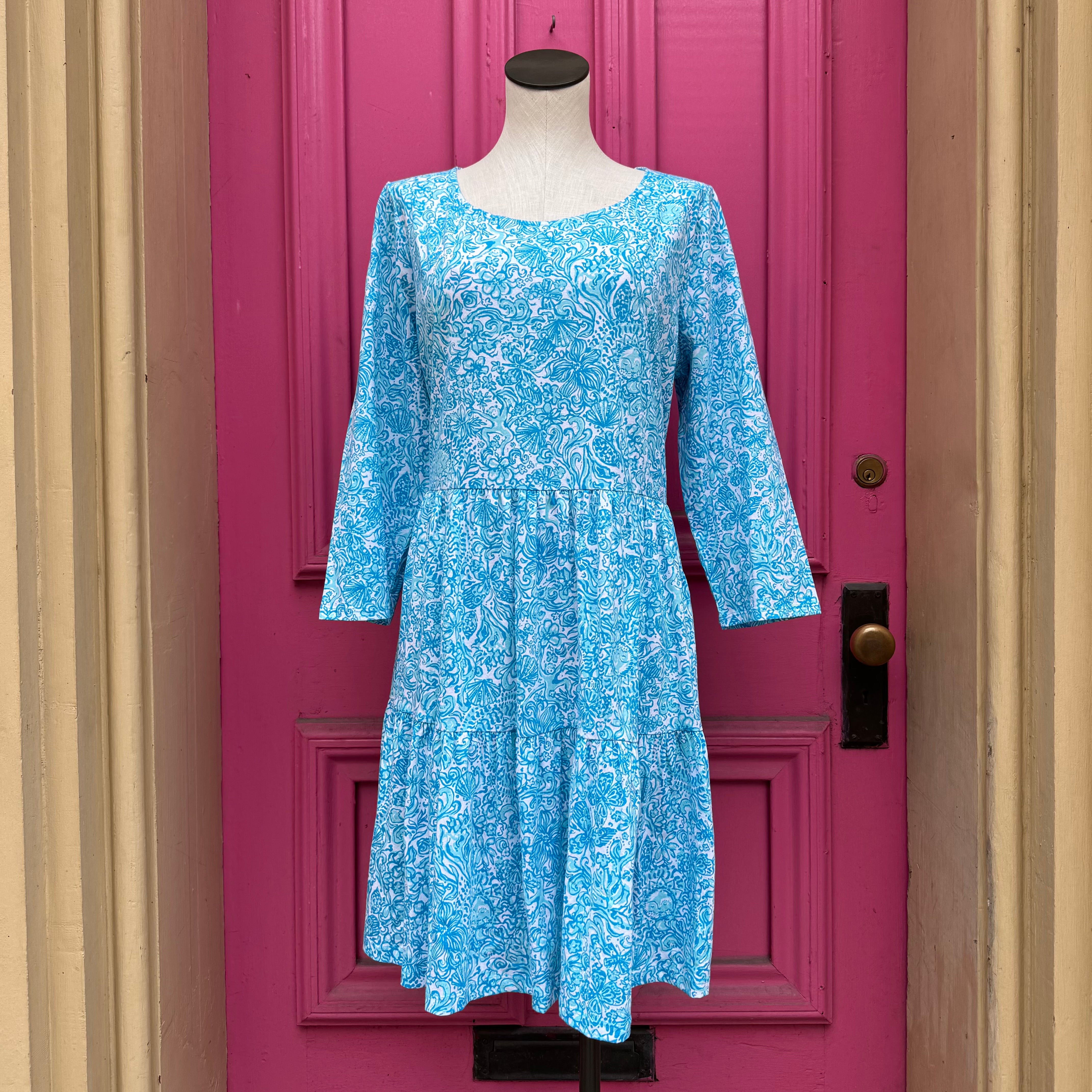 Lilly Pulitzer blue white print long sleeve dress size XXL