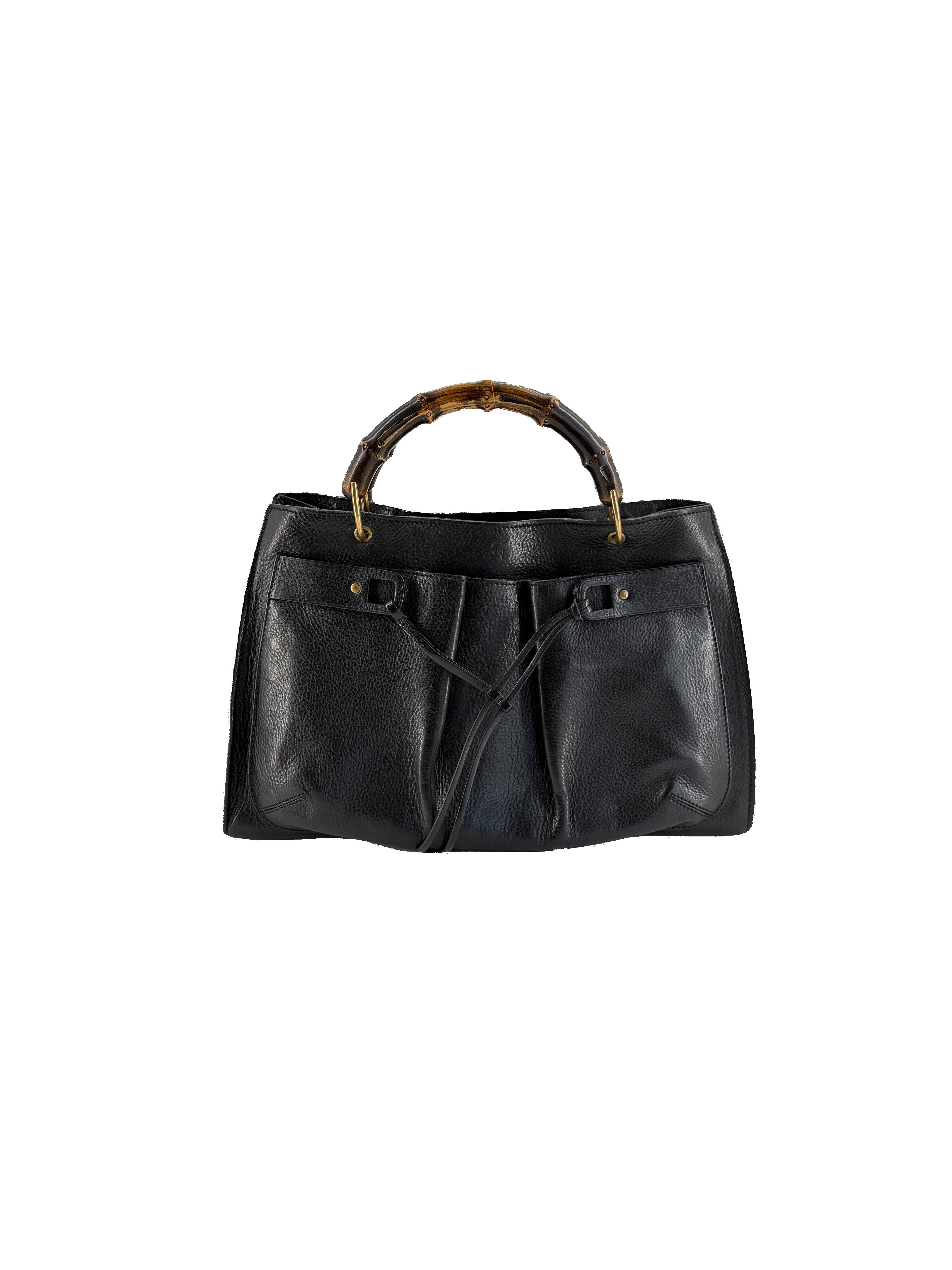 Gucci black leather Bamboo handle bag 109138 002058