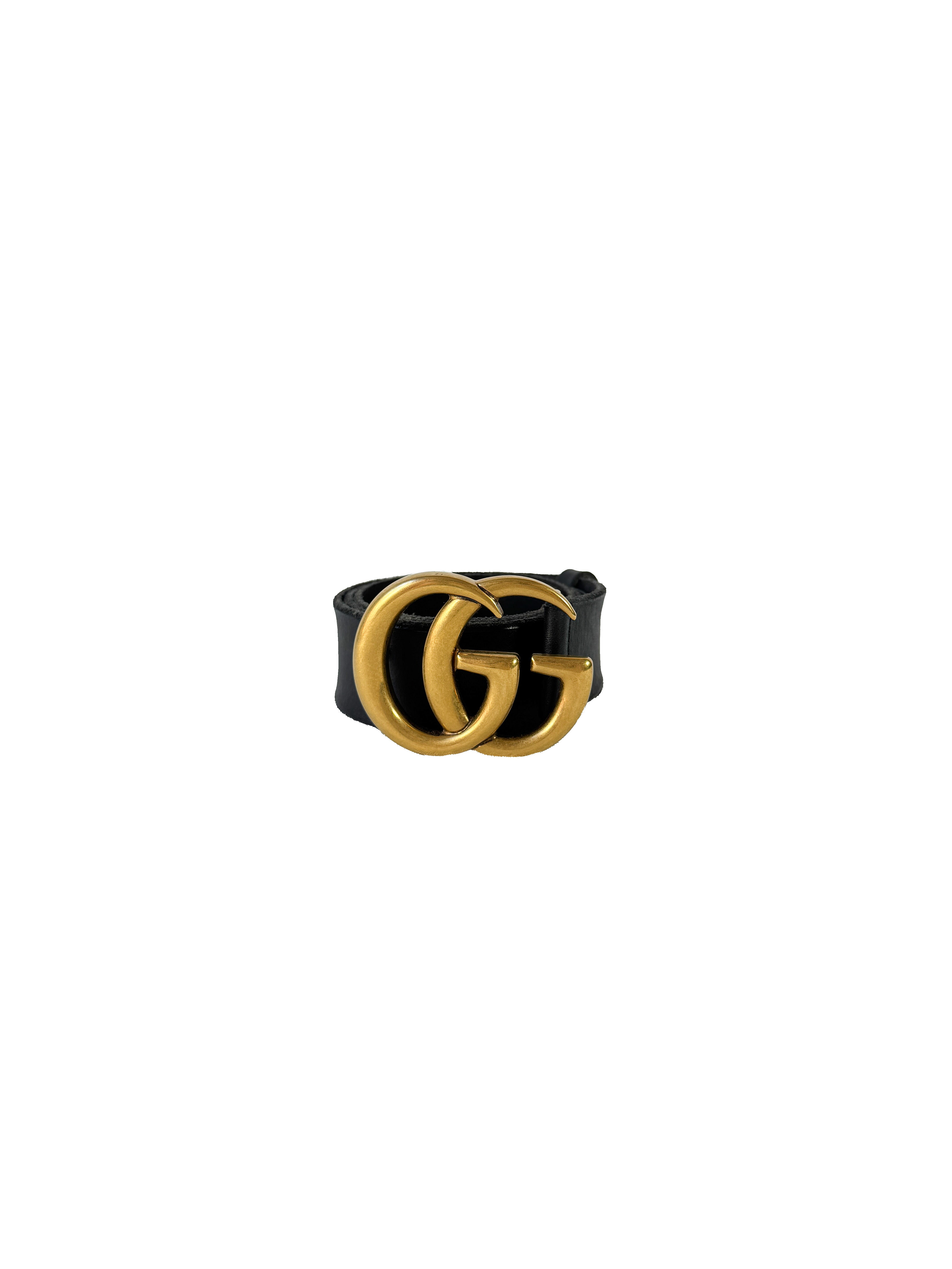 Gucci black leather gold GG belt size 85 498949