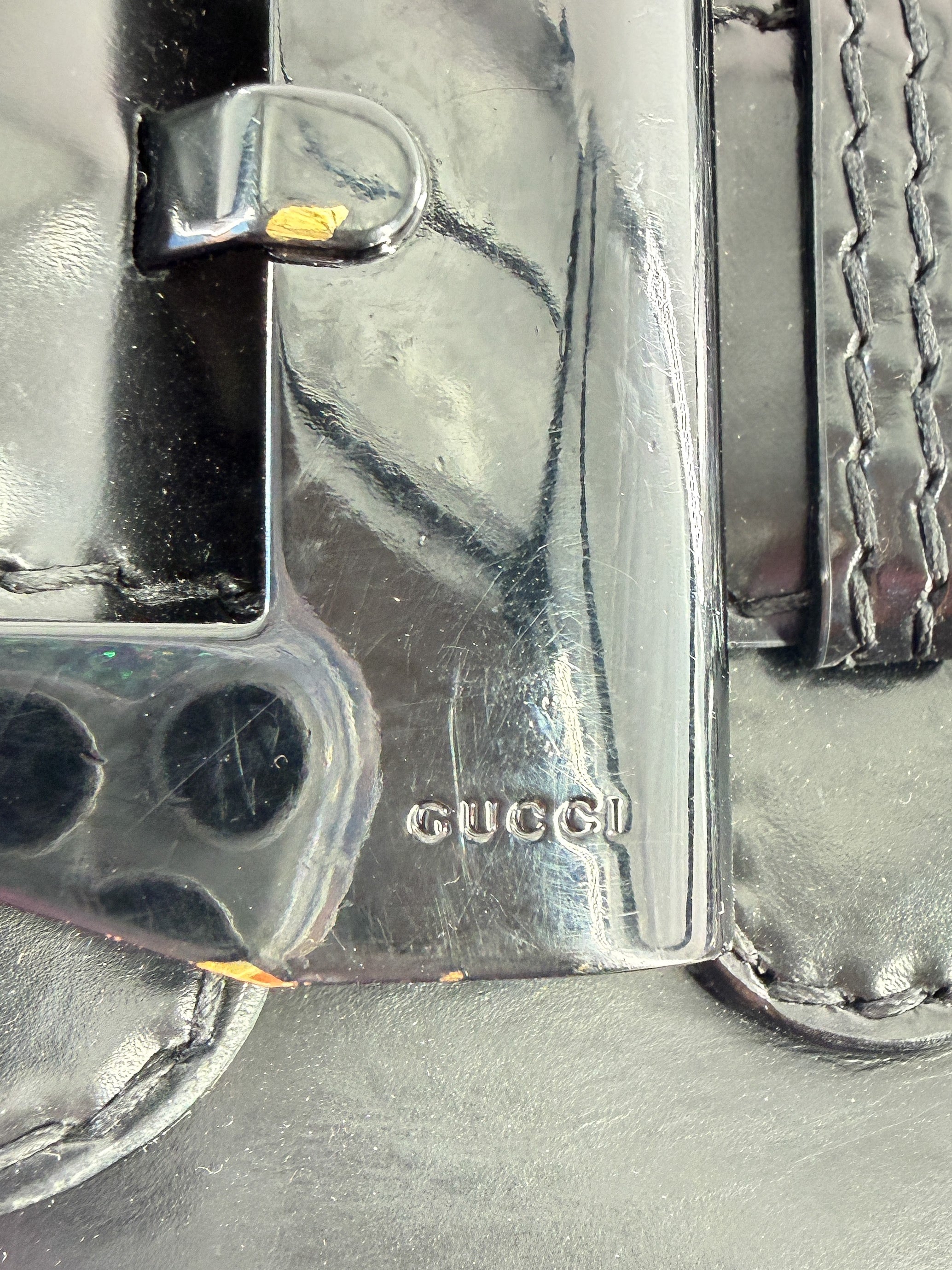 Gucci Dialux Queen black coated canvas patent leather bag 289883 204997