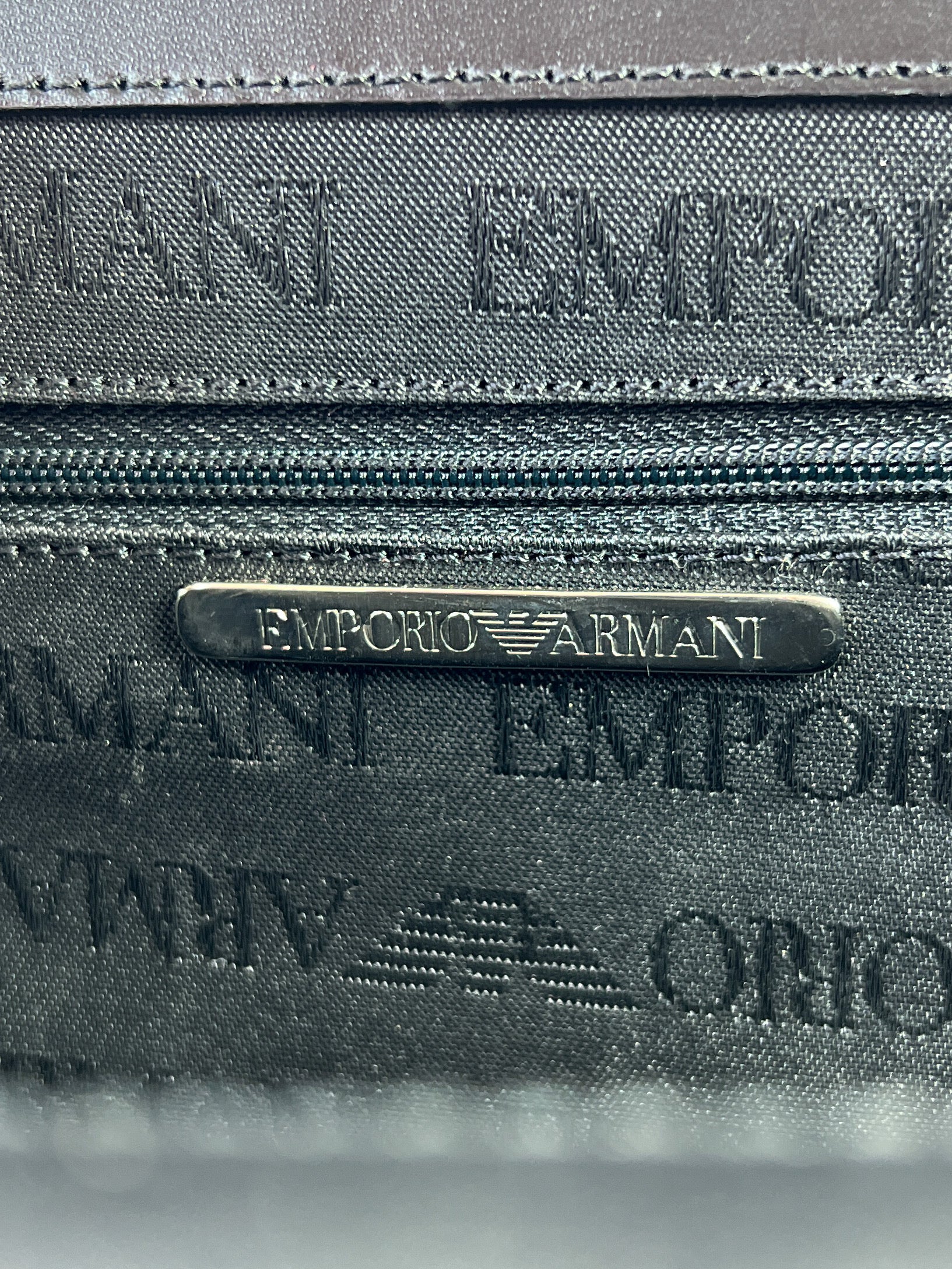 Emporio Armani black canvas leather top handle bag