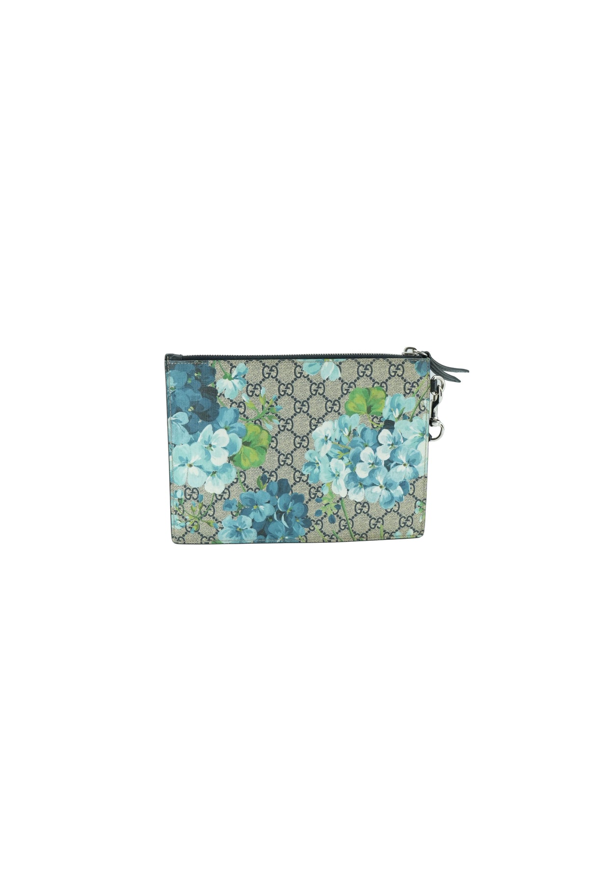 Gucci GG Supreme Blooms blue floral wristlet 546349-1147