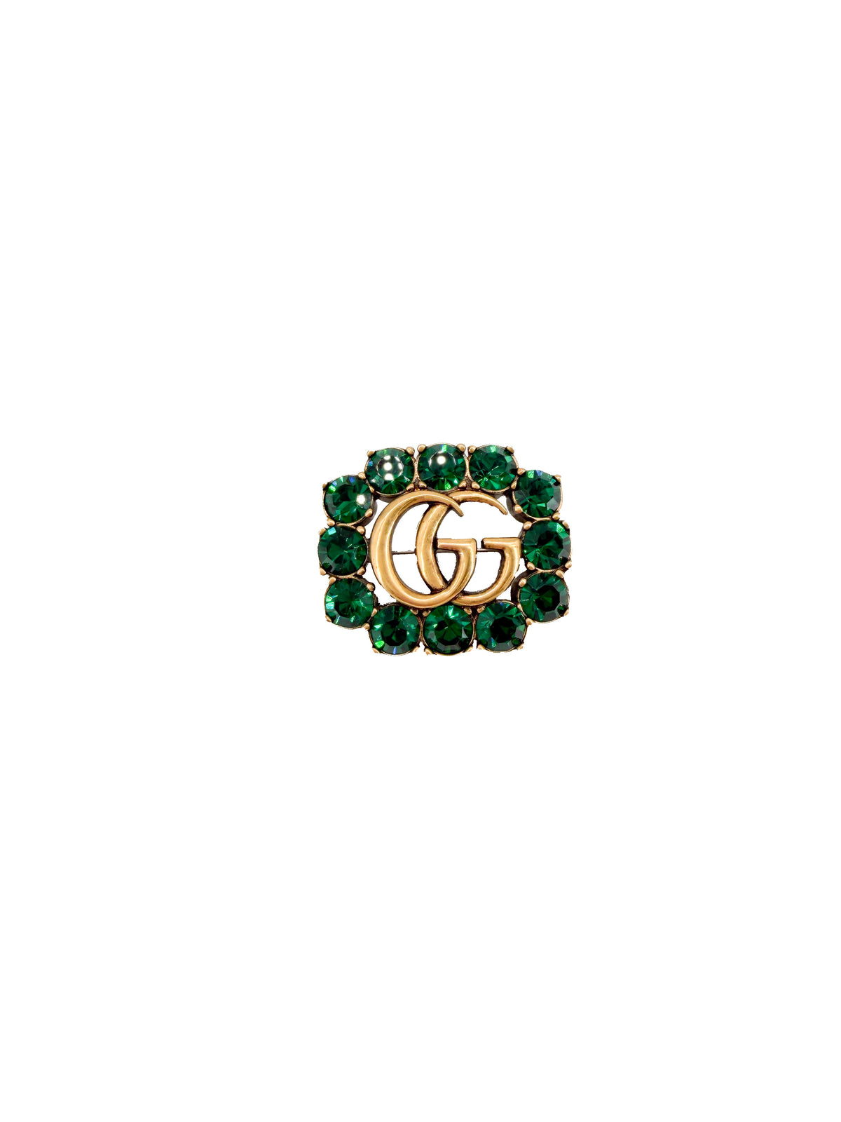 Gucci GG green rhinestone brooch
