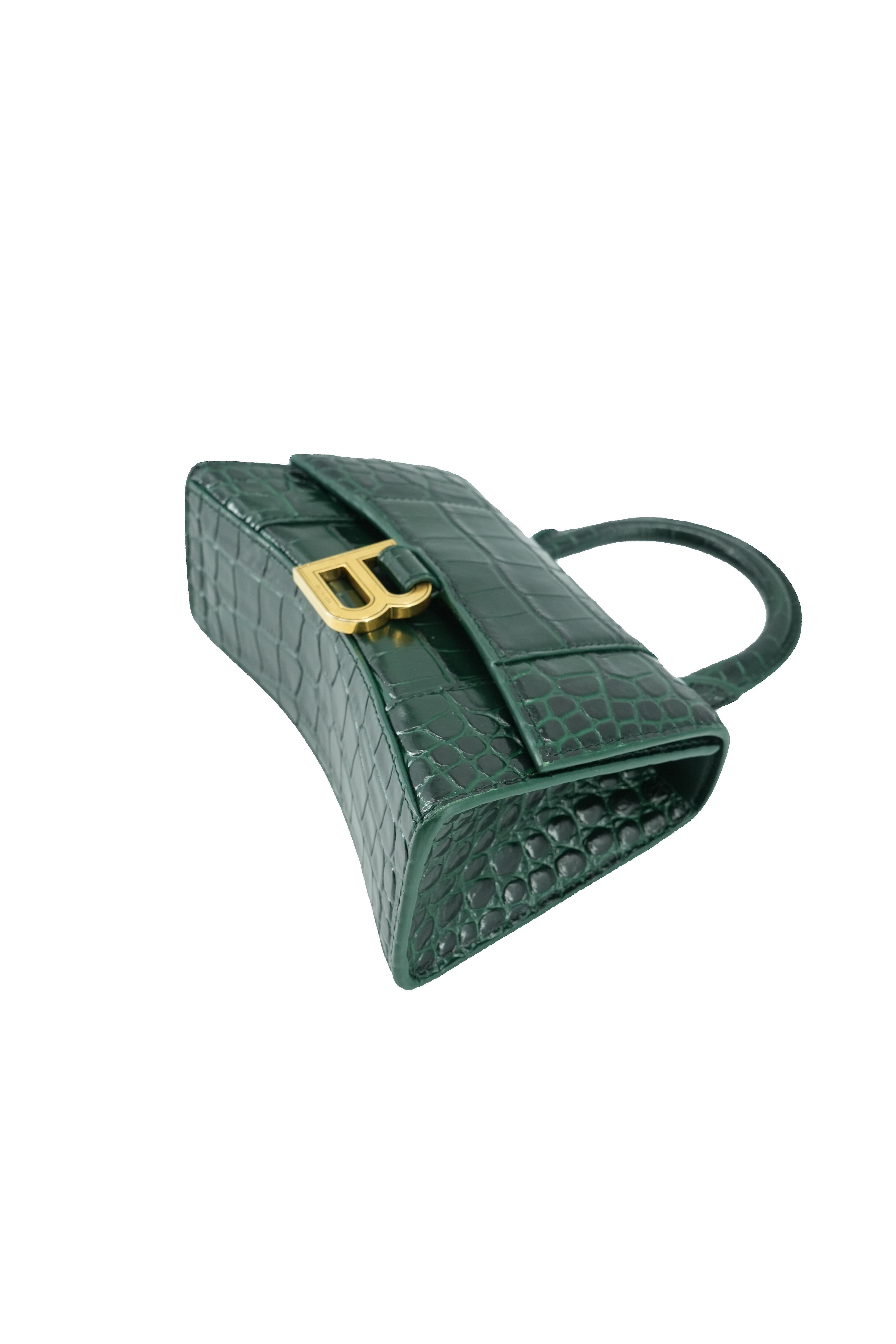 Balenciaga green croc embossed hourglass XS 493075