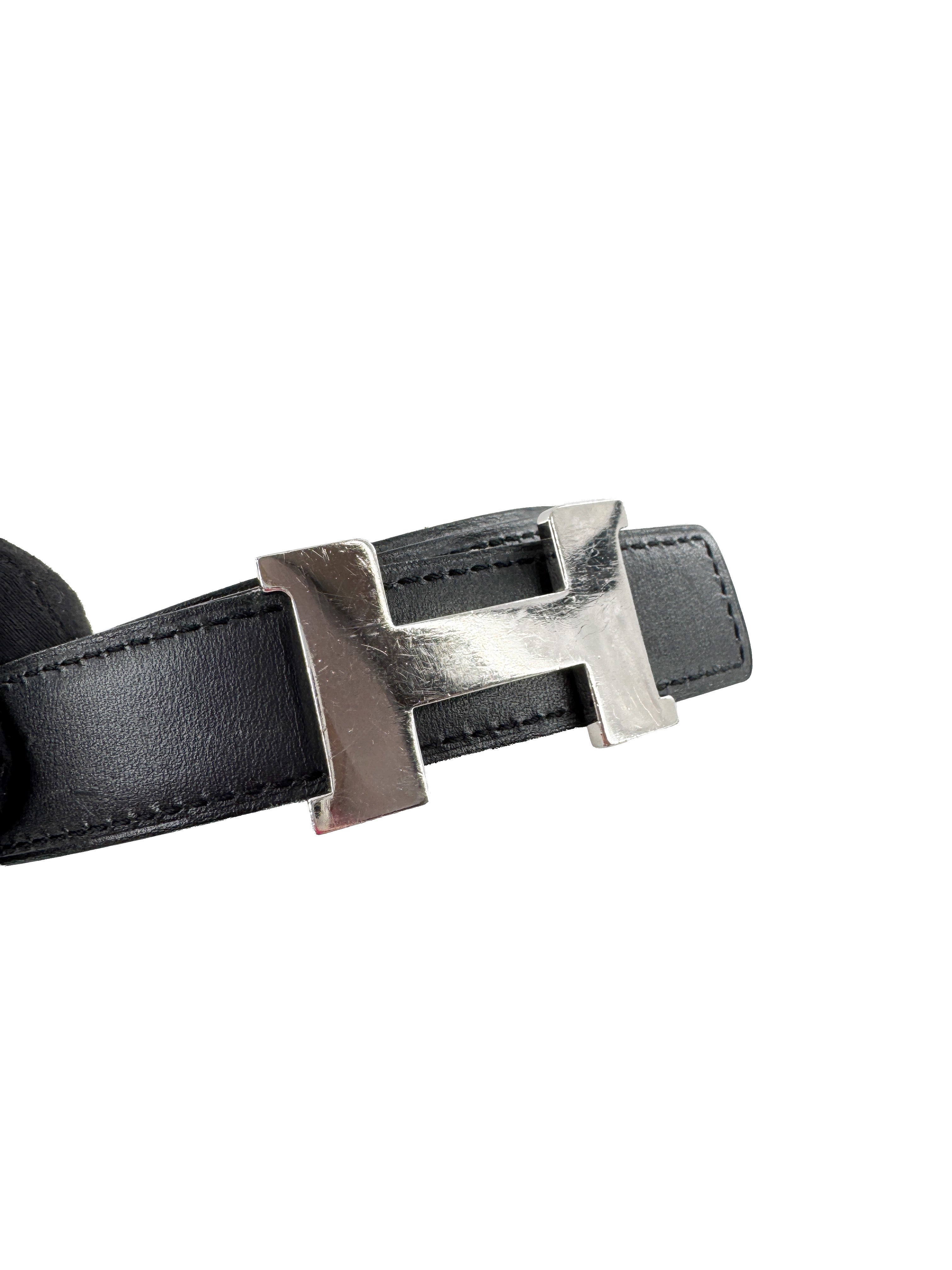 Hermès black/etoupe narrow Constance belt size 80