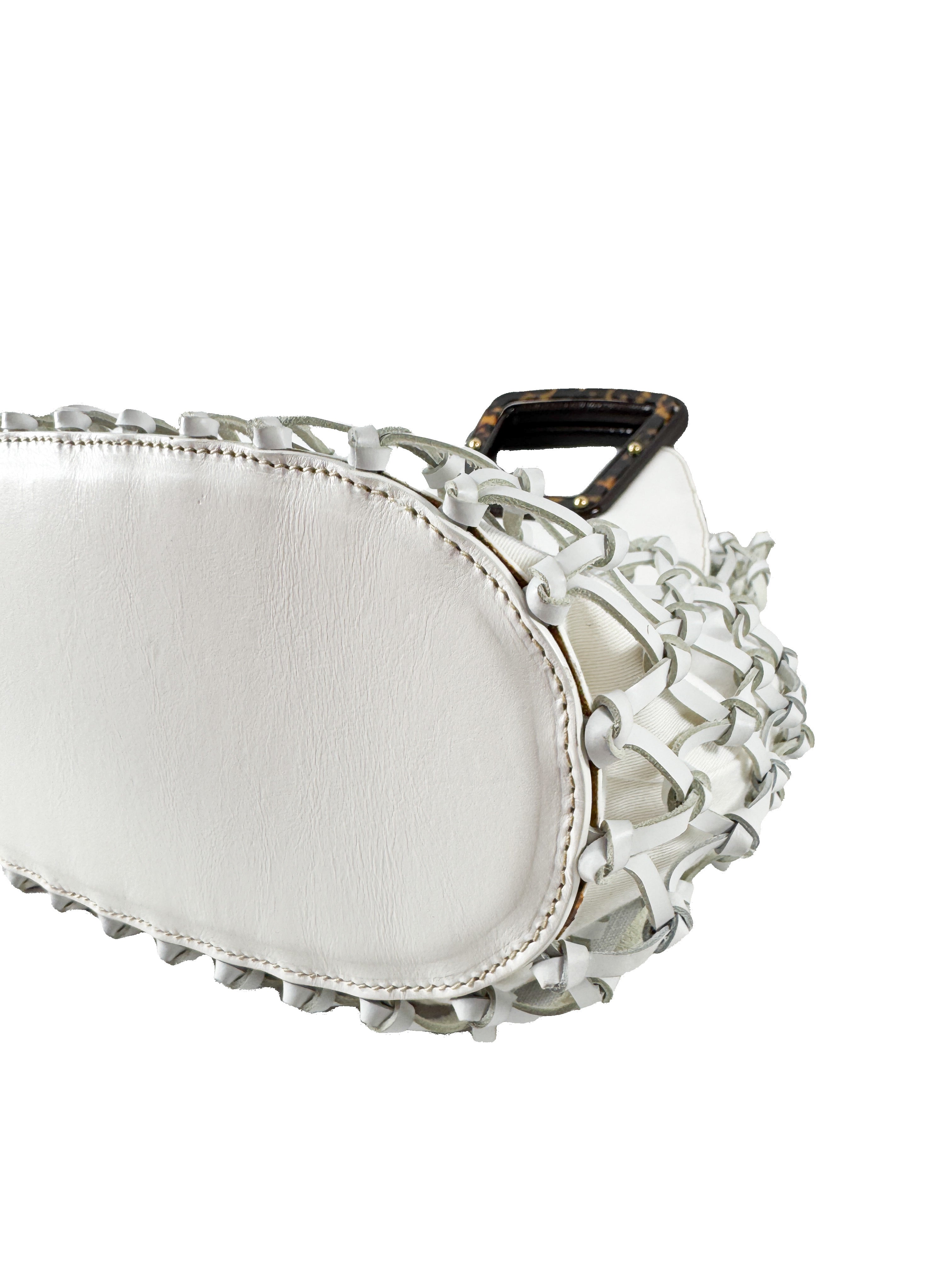 Dolce & Gabbana white cage leather top handle bag *as is*