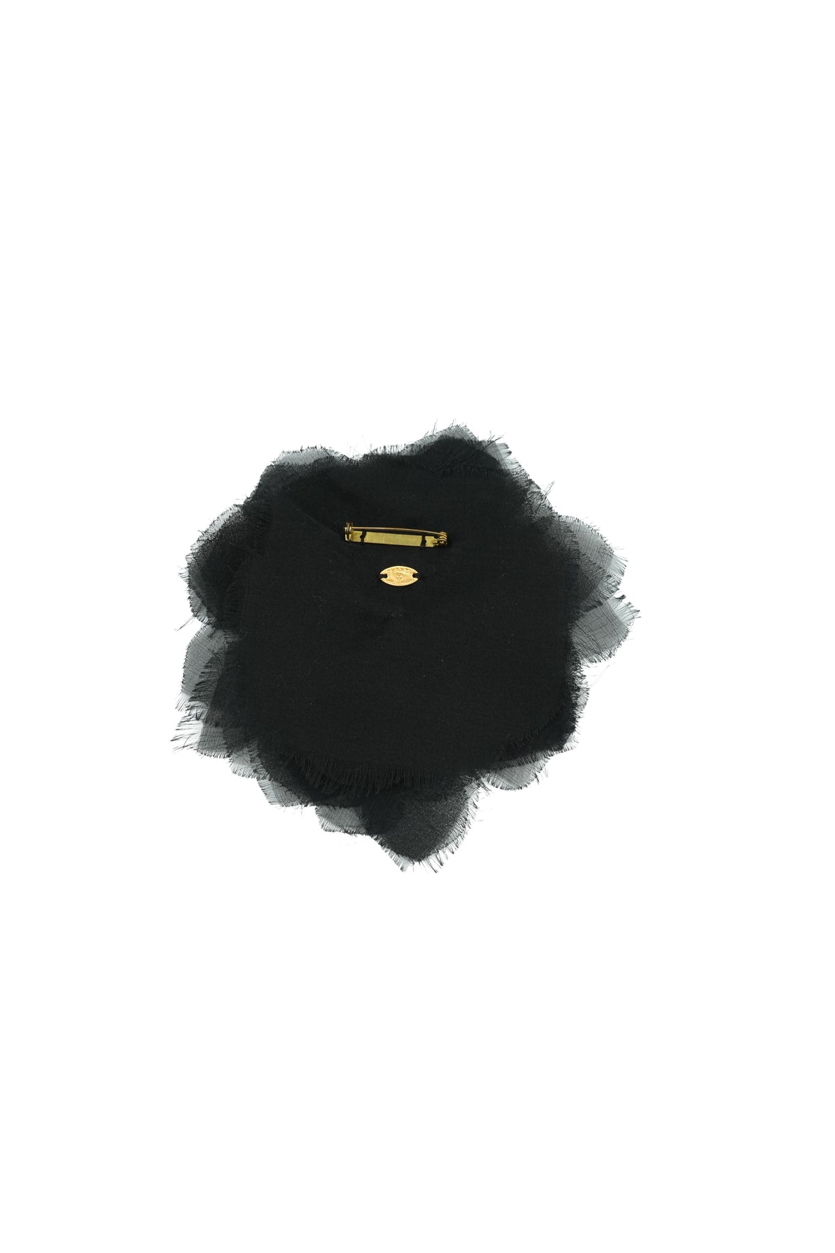 Chanel black silk Camellia flower brooch