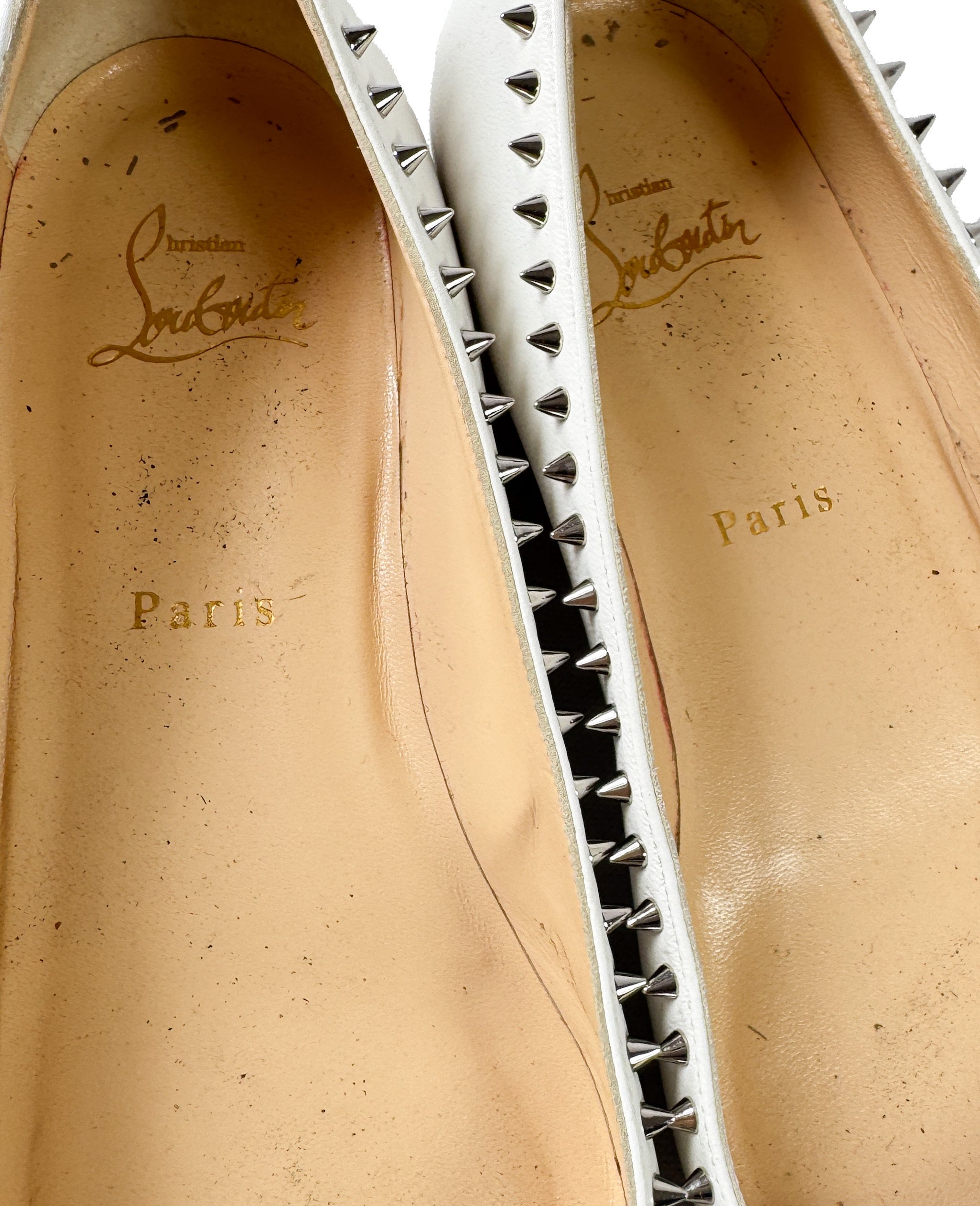 Christian Louboutin white studded Anjalina flat size 39.5 BOX