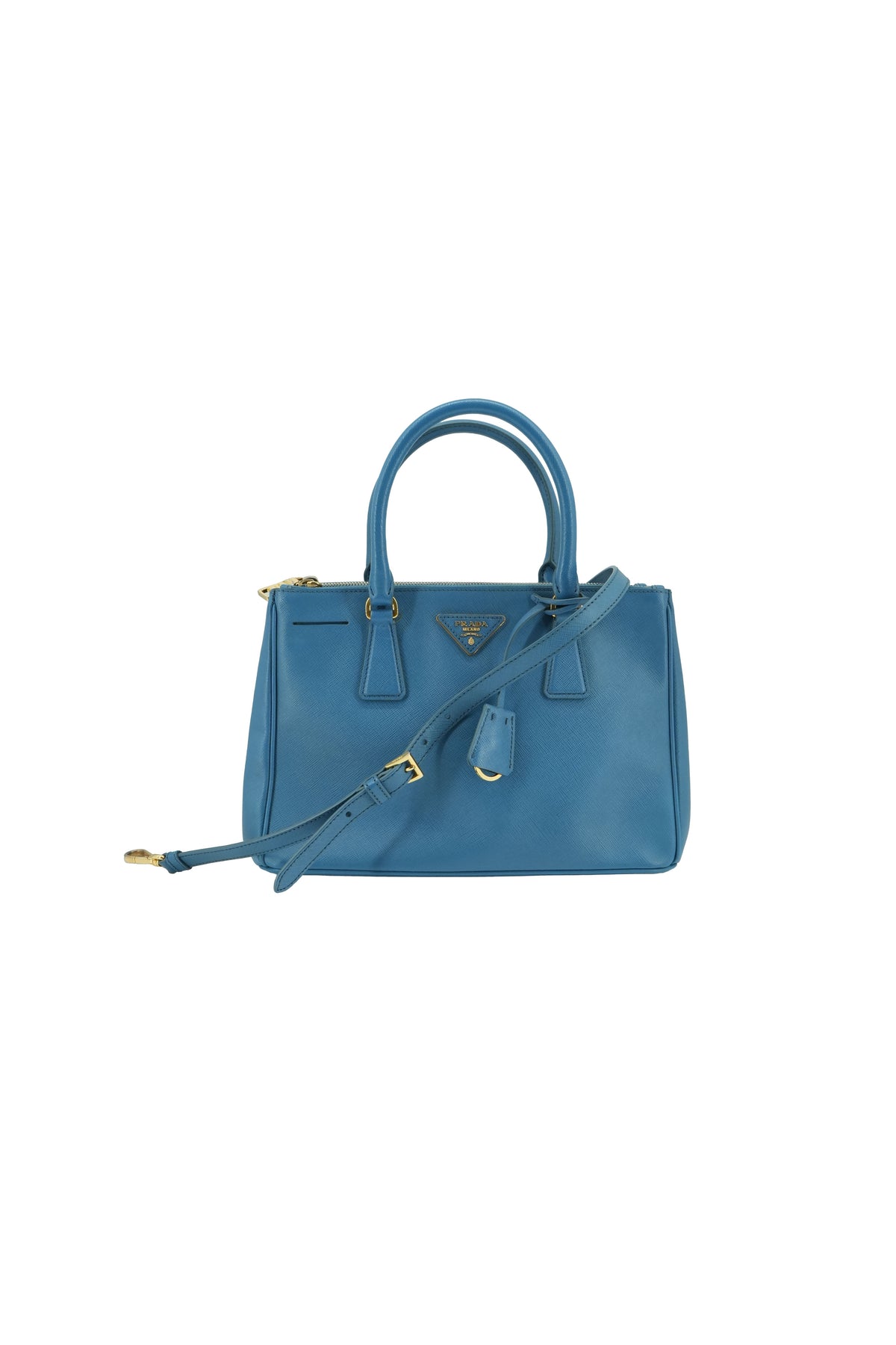 Prada blue leather saffiano Galleria double zip tote 31 Y