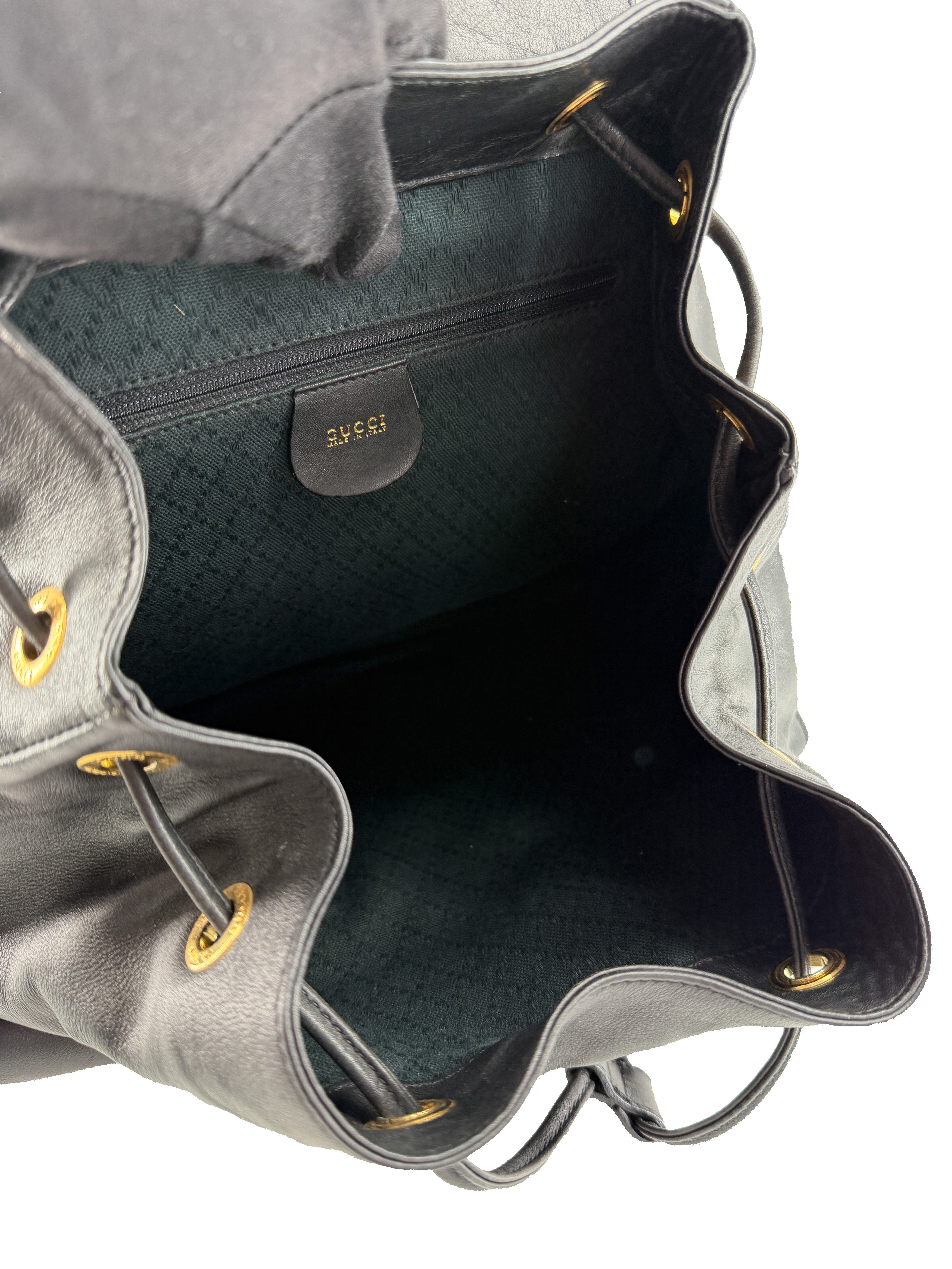 Gucci vintage black leather Bamboo double pocket backpack 00320580016 - My Girlfriend's Wardrobe LLC