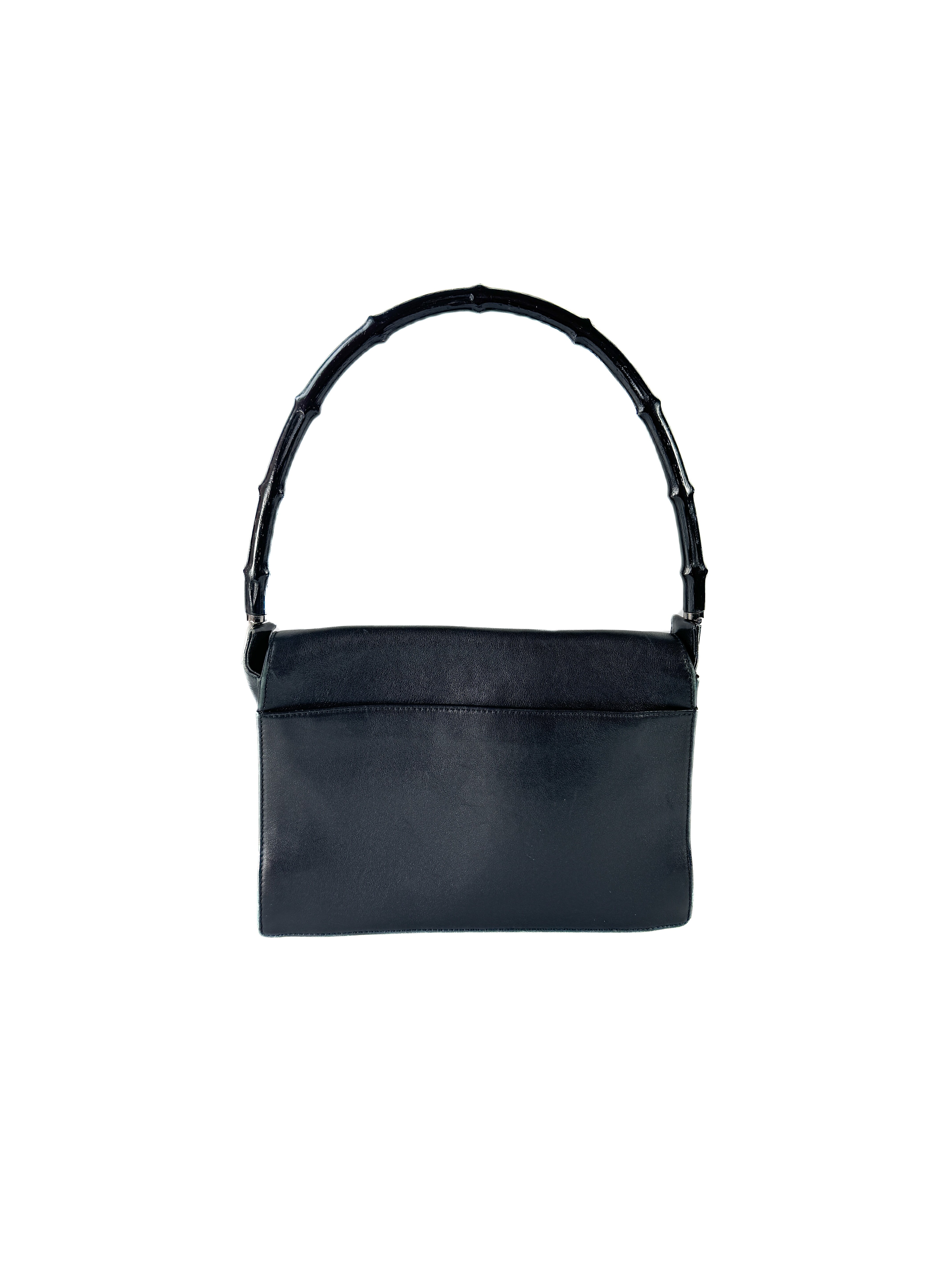 Gucci black leather bamboo handle bag 001-3239 001992
