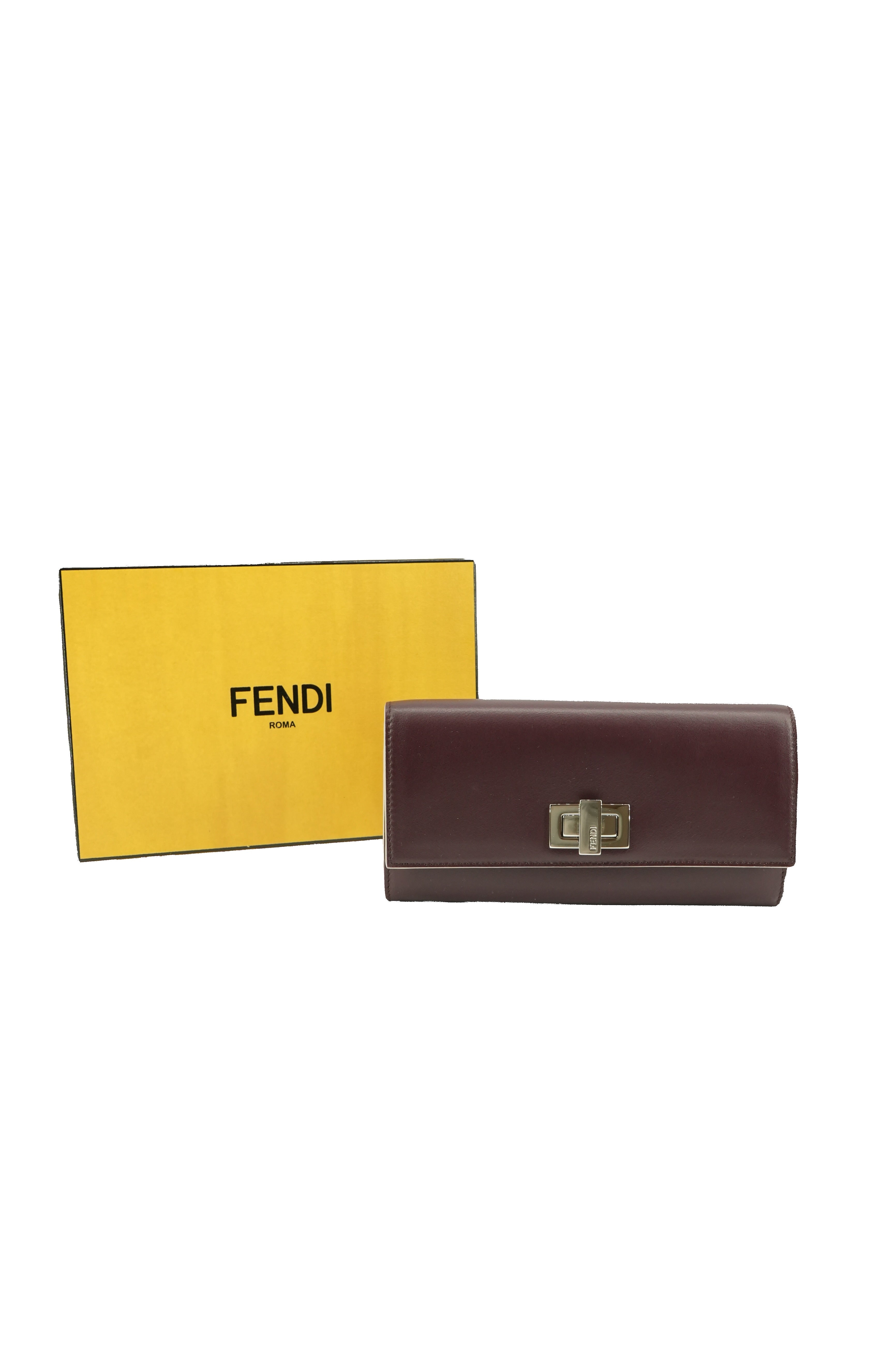 Fendi burgundy long Peekaboo wallet 9834 BOX