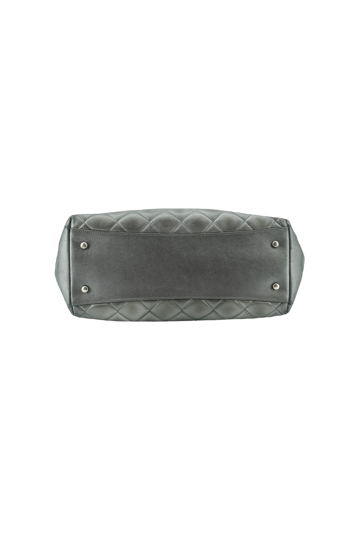Chanel dark silver quilted large trendy shopping tote 21647644