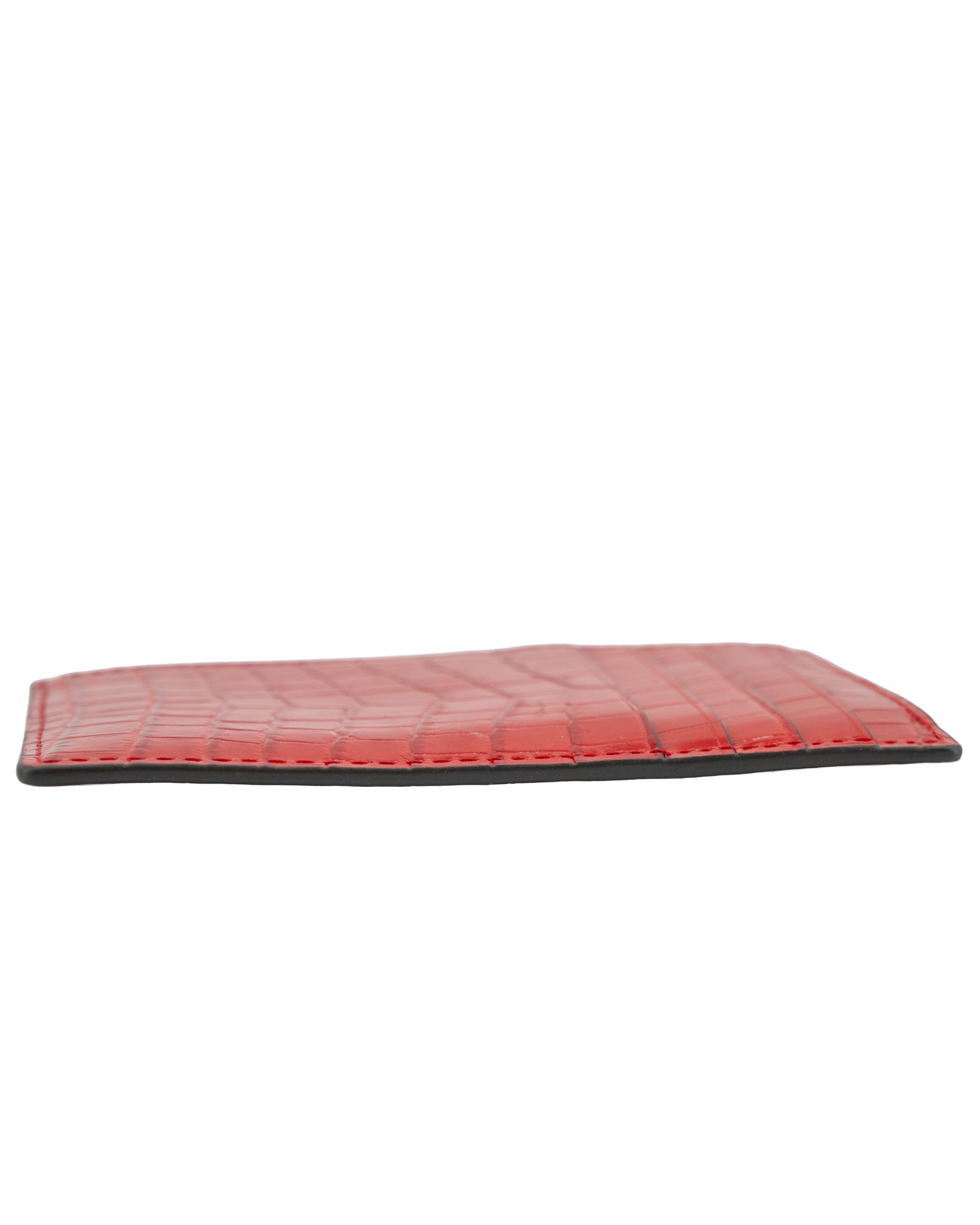 Tory Burch red croc embossed card wallet