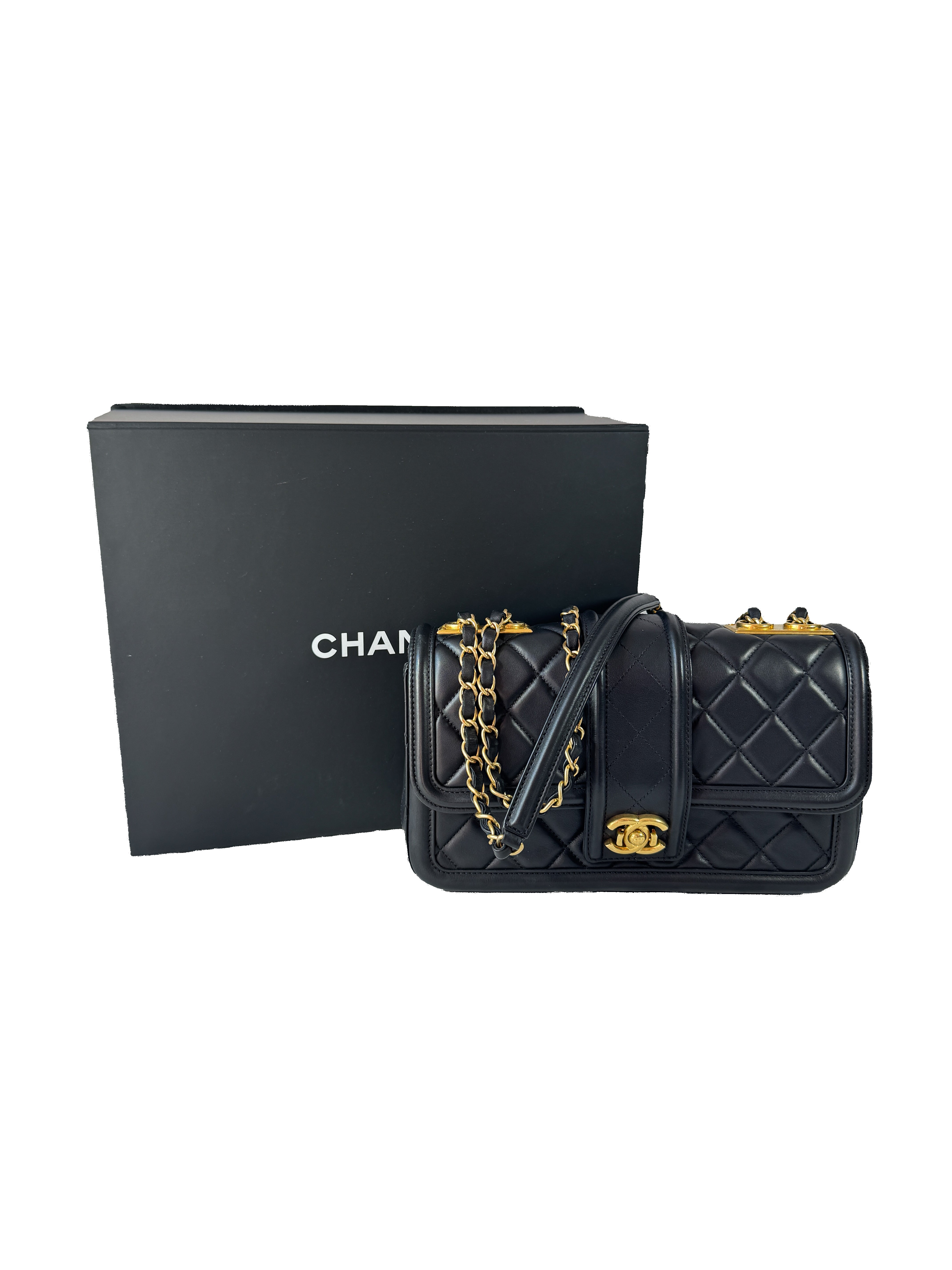 Chanel medium black lambskin Elegant CC flap 208382260