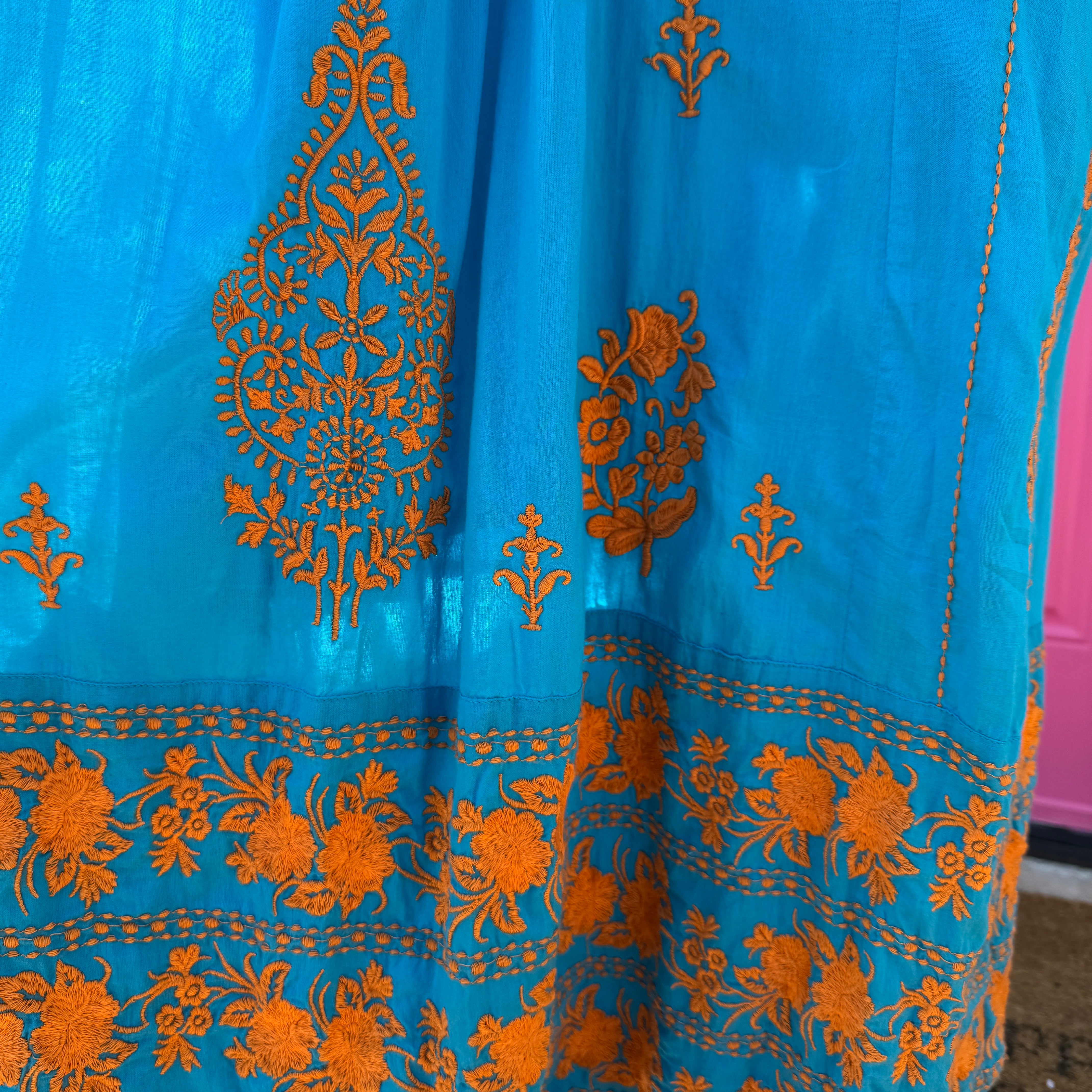 Roberta Roller Rabbit blue orange embroidered dress size L NWT