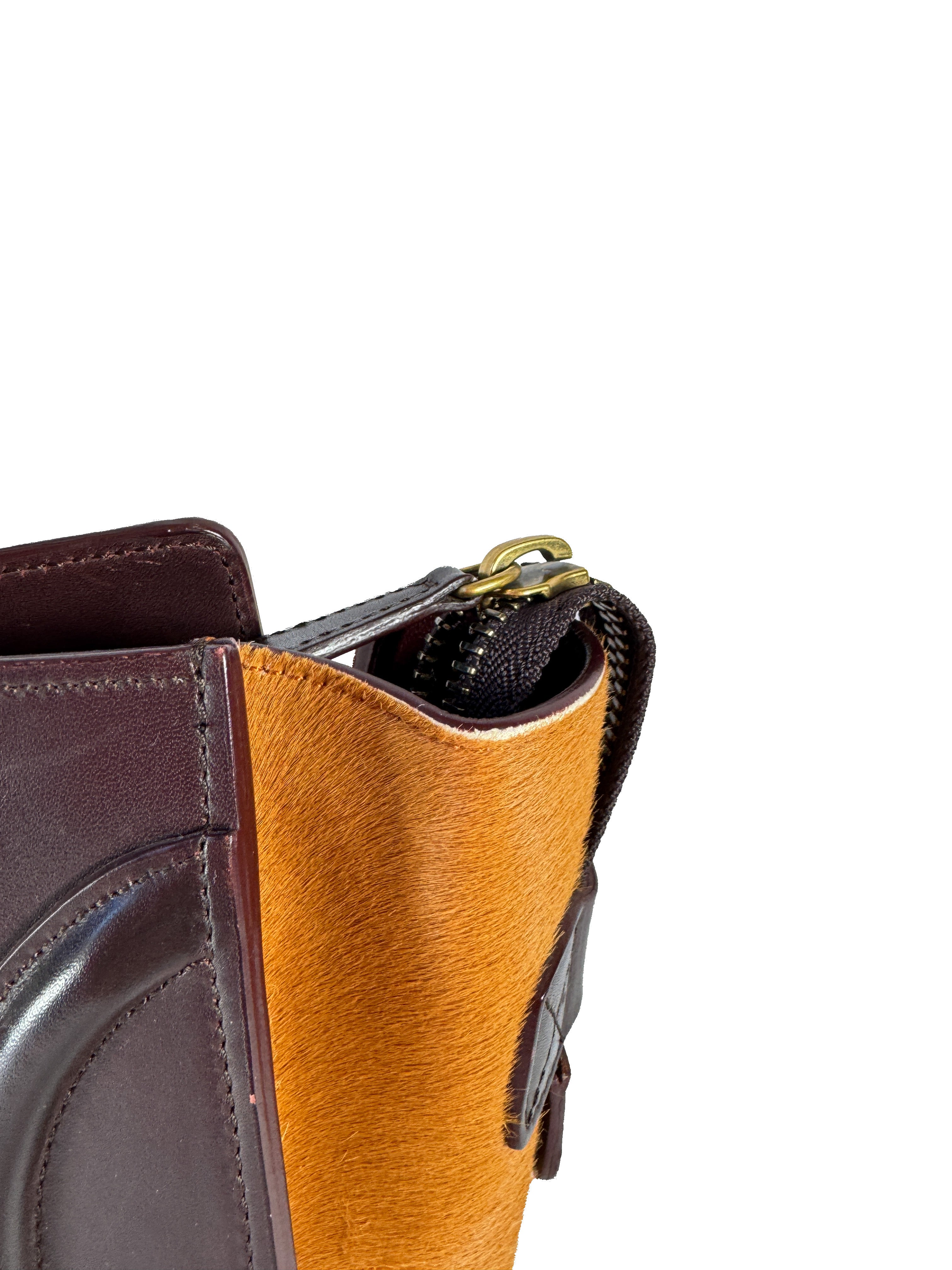 Celine burgundy, pink, and orange leather/pony hair Luggage micro F-GA-0154