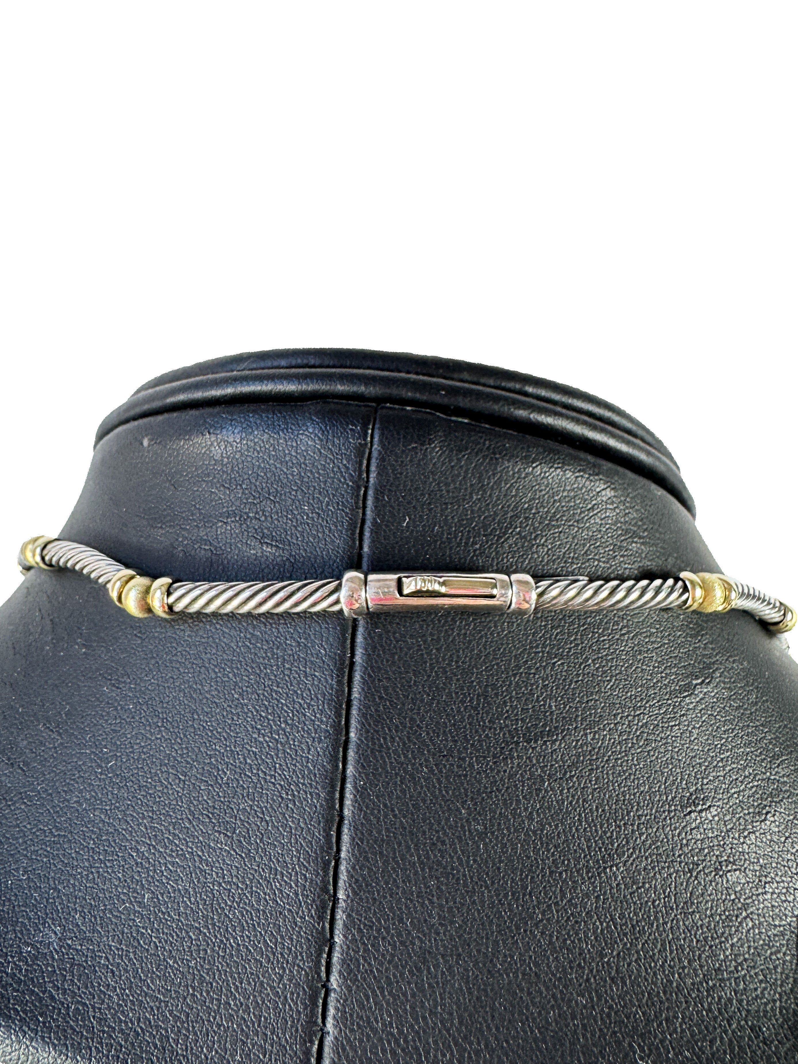 David Yurman sterling silver, yellow gold Hampton cable station necklace