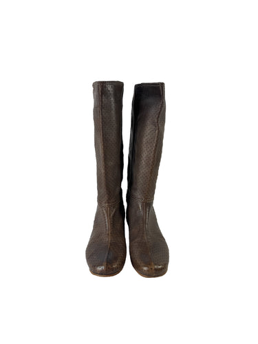Prada brown leather perforated boots size 38 3W5203