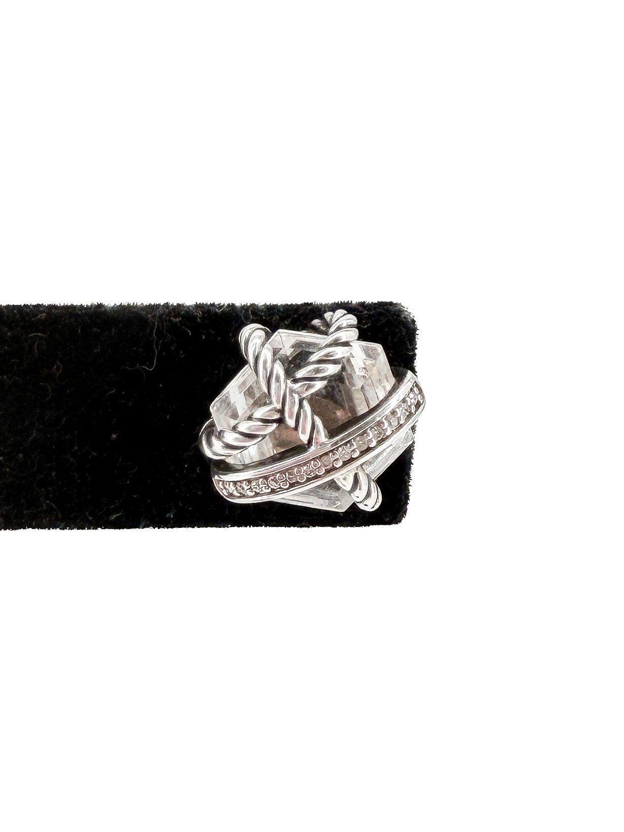 David Yurman sterling silver, crystal, diamonds 11MM wrap earrings
