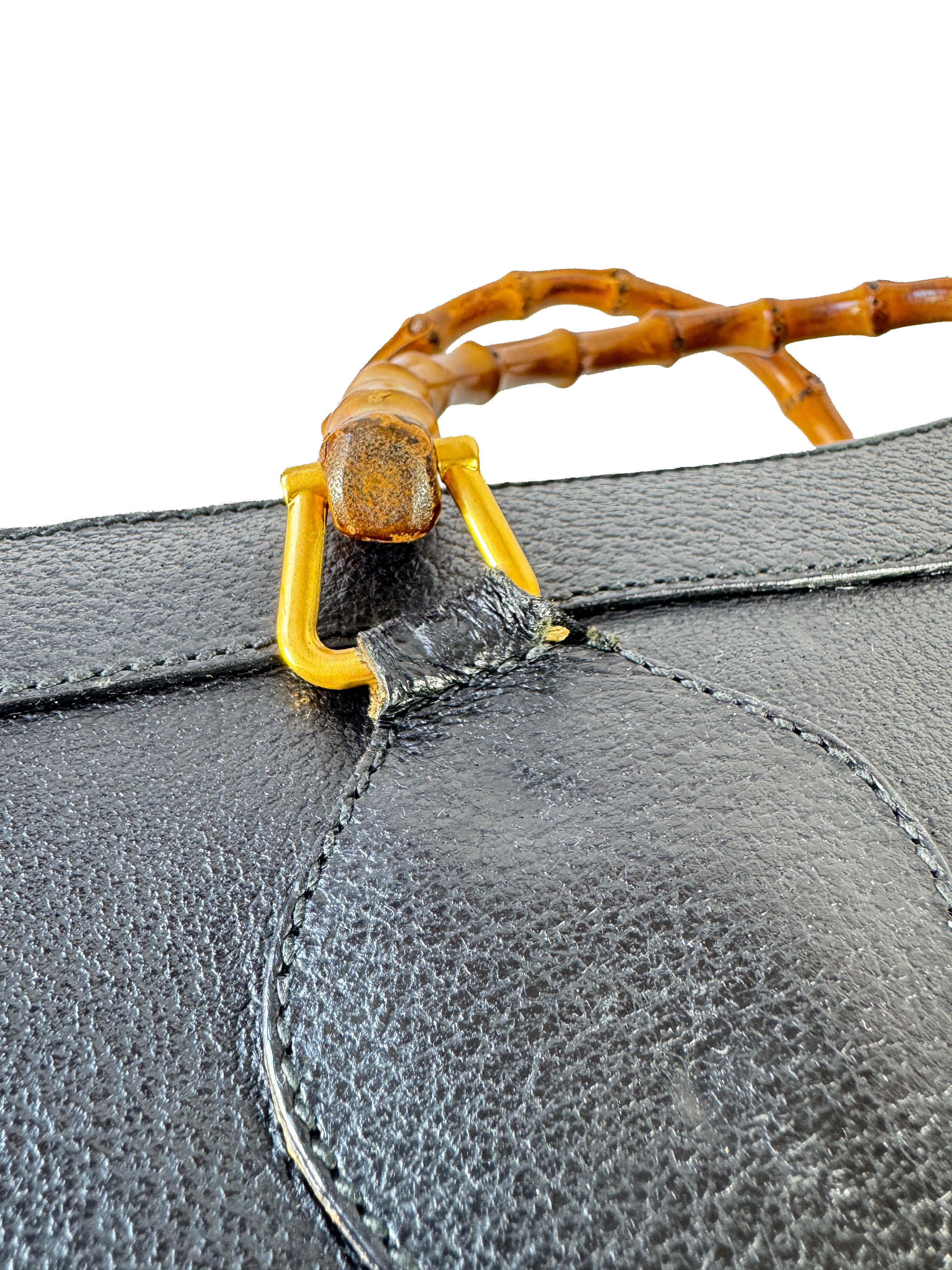 Gucci black leather vintage Diana bamboo tote 002-1186-0260 *as is*