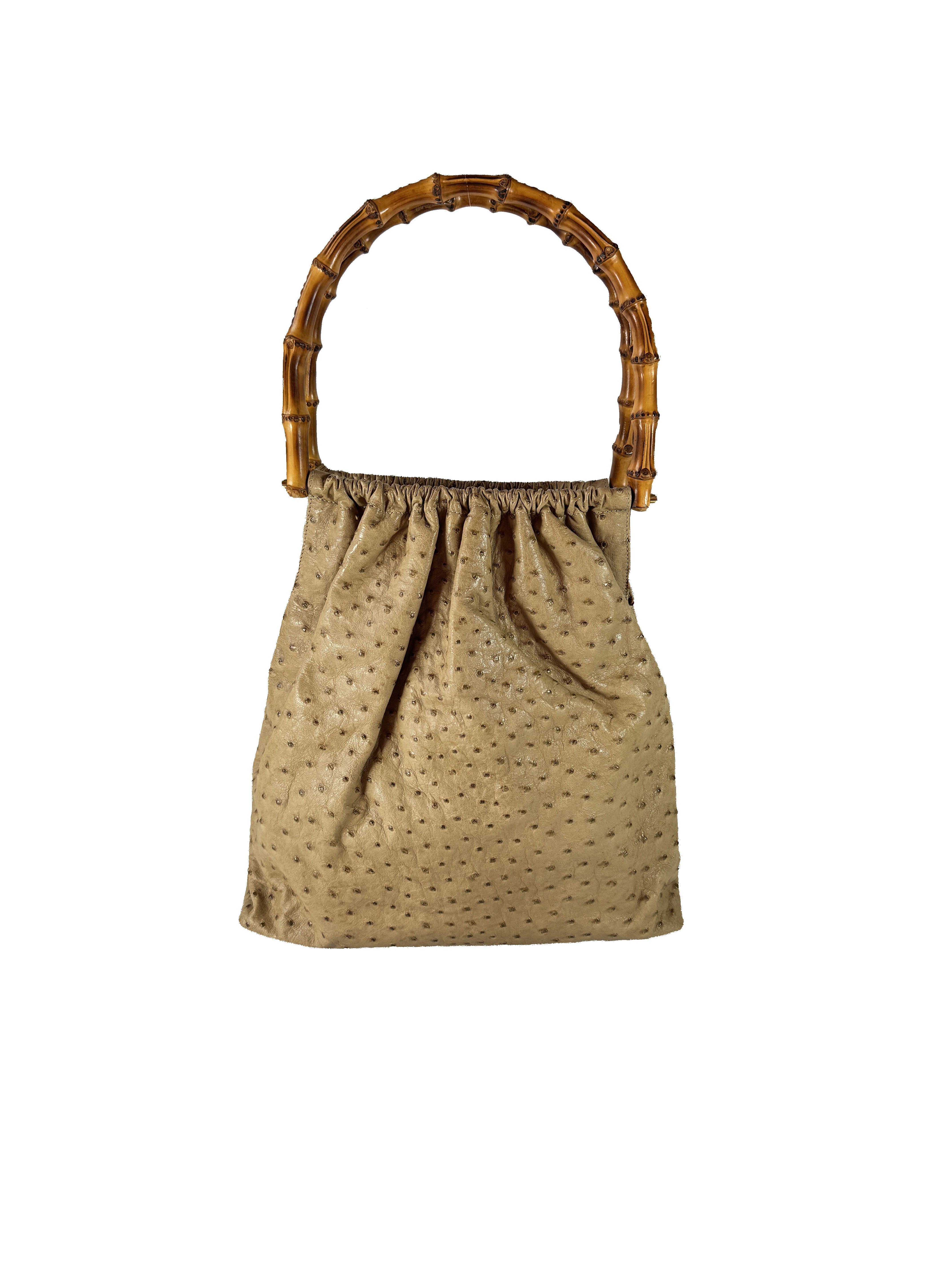 Gucci beige bamboo handle Ostrich vintage bag 204990