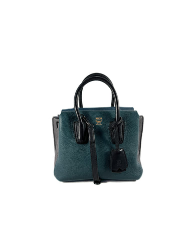 MCM teal, blue, black, gray leather mini Milla tote