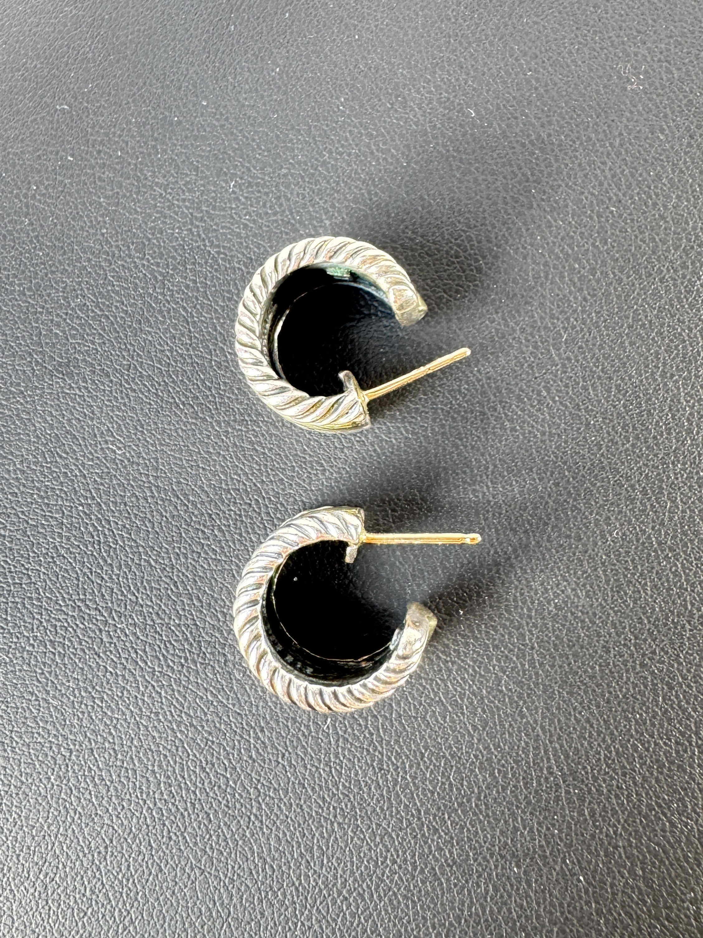 David Yurman two tone silver/gold huggie hoop earrings