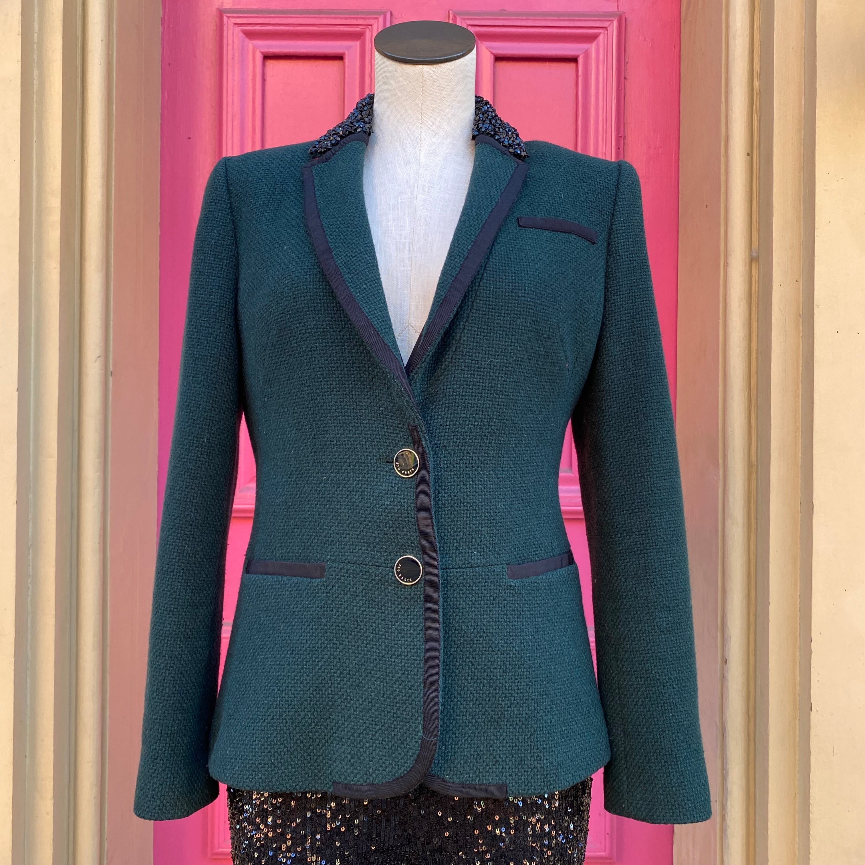Ted Baker dark green embellished blazer size 6/8