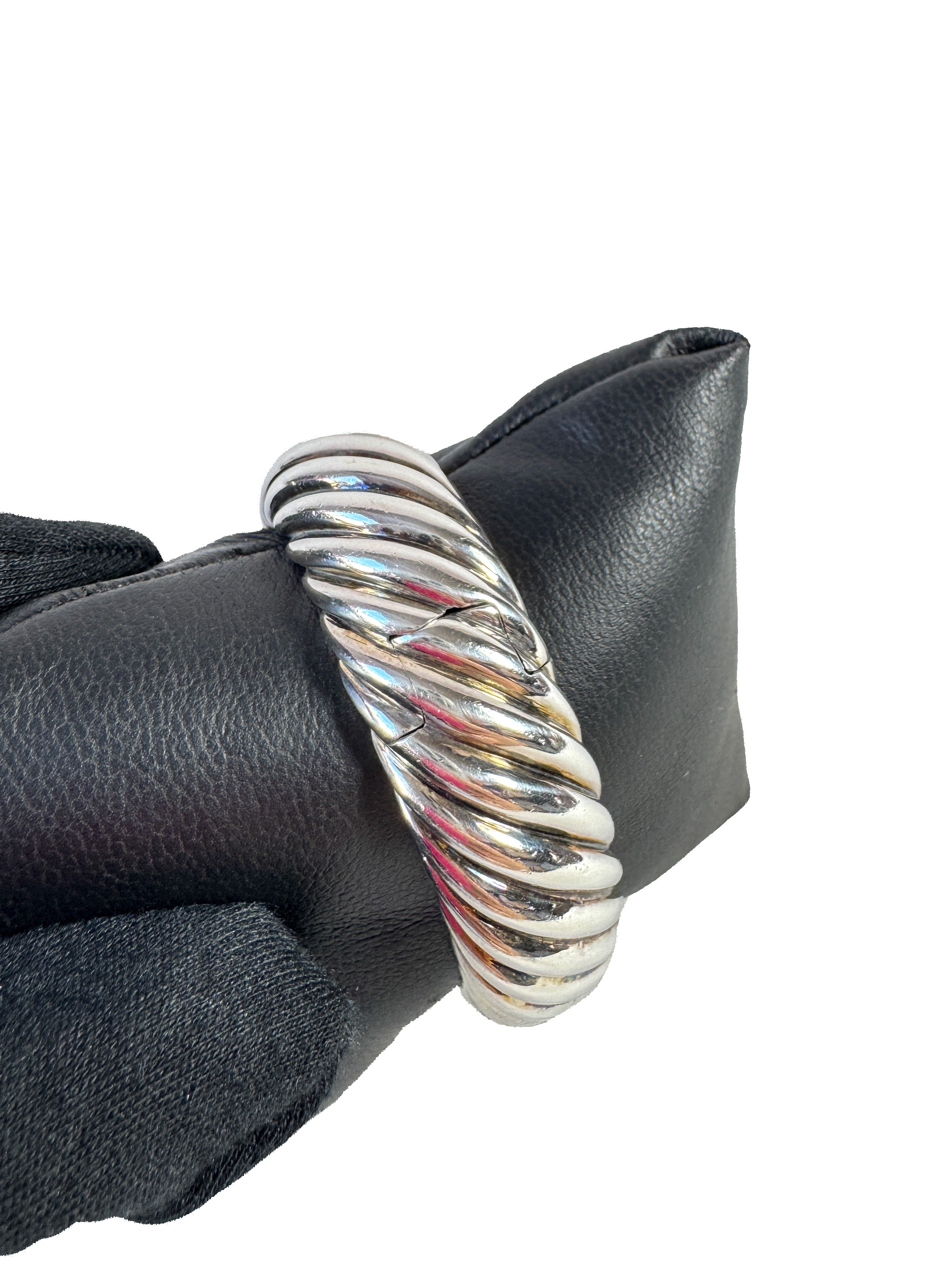 David Yurman sterling silver 18k yellow gold sculpted cable hinged bracelet