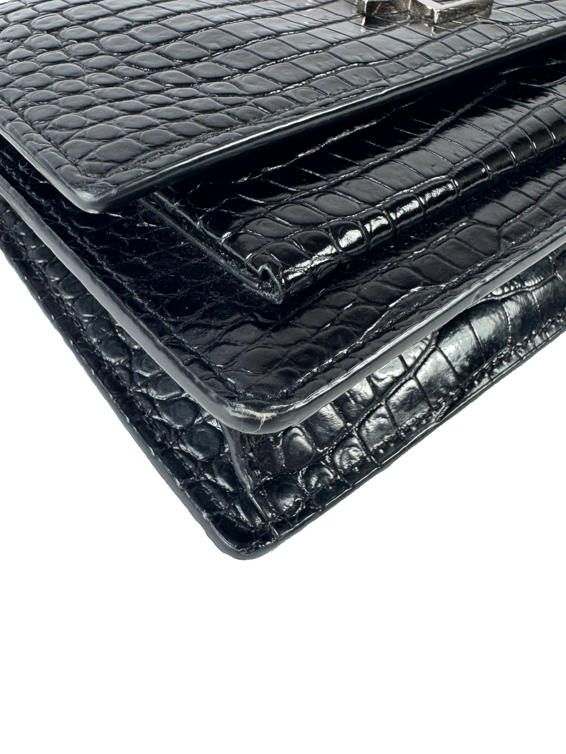 Saint Laurent black croc embossed Sunset mini GUE533026-0219