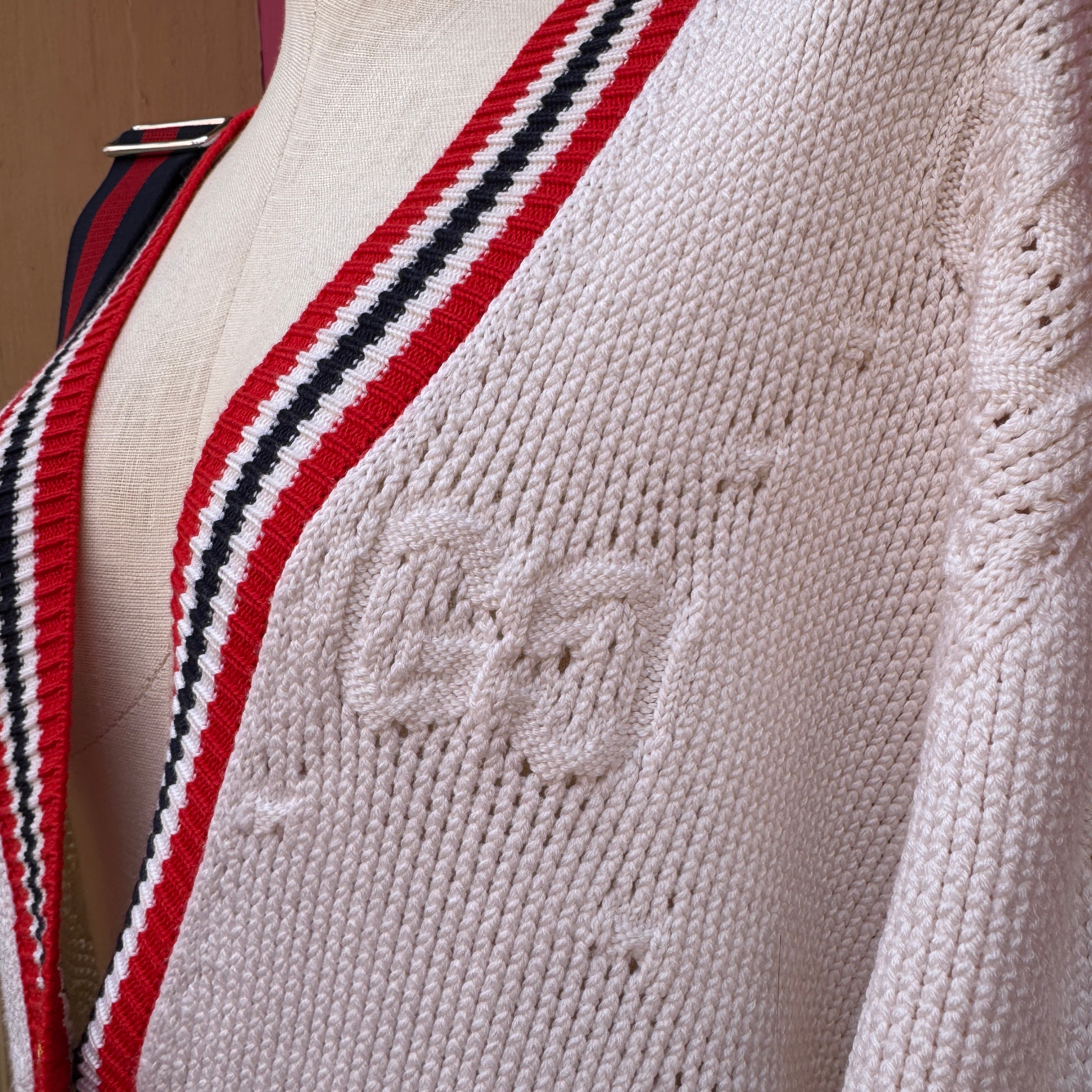 Gucci cream, red, navy knit cardigan size L