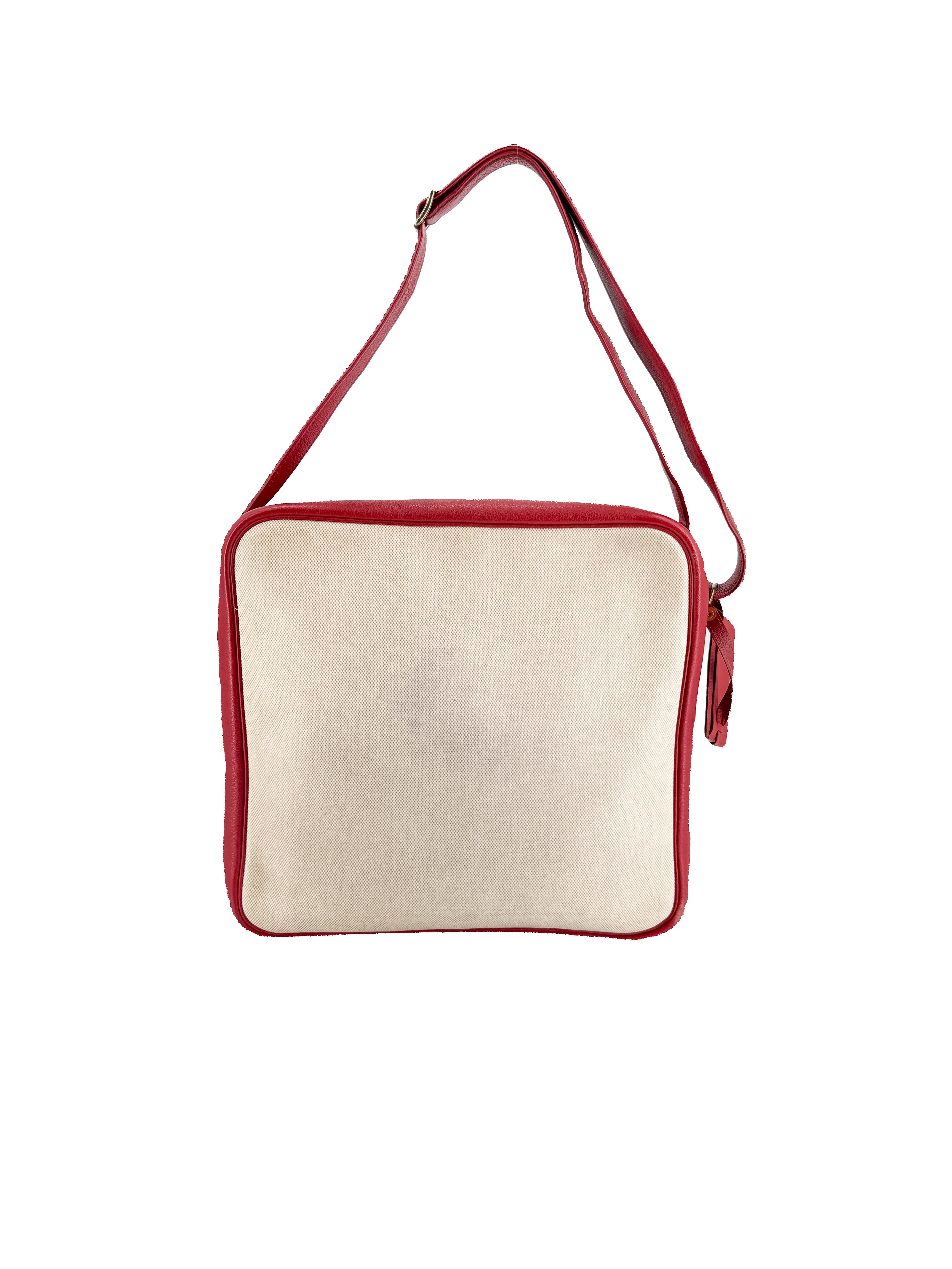Hermès red leather beige Toile Victoria shoulder bag