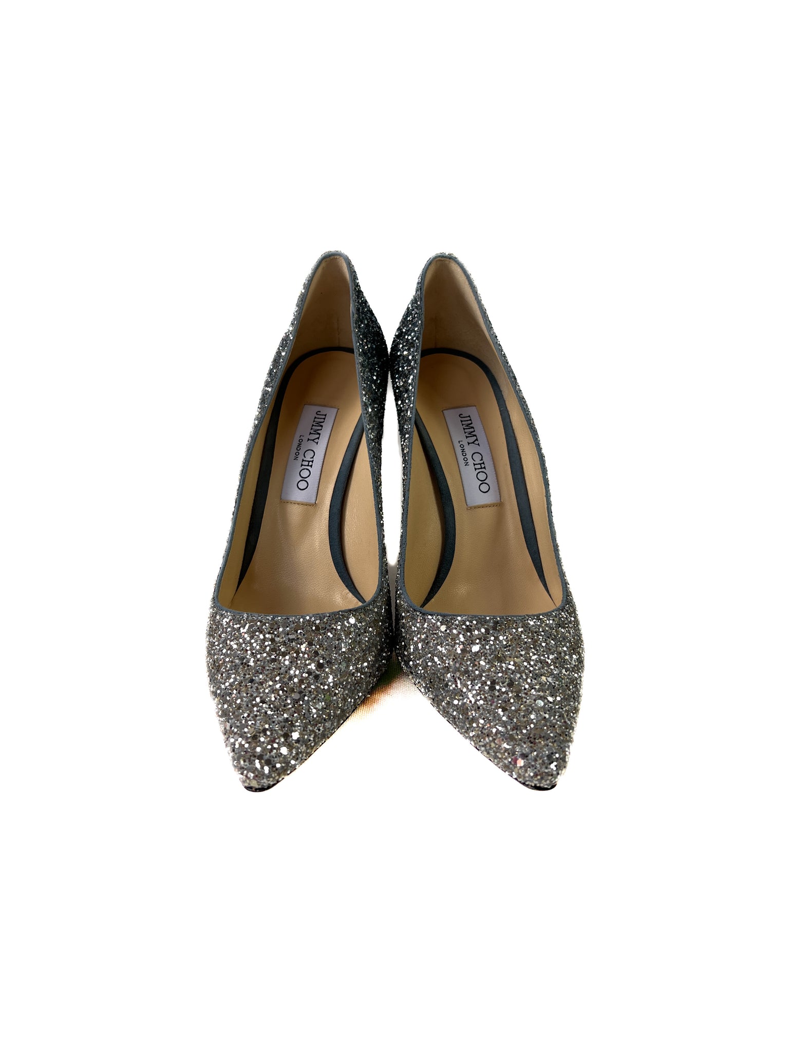 Jimmy Choo romy 100 blue silver glitter pumps size 39