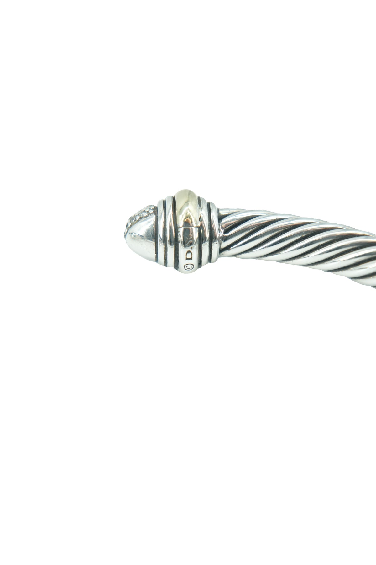 David Yurman sterling silver, 18K yellow gold, petite pave diamond cable cuff 5MM