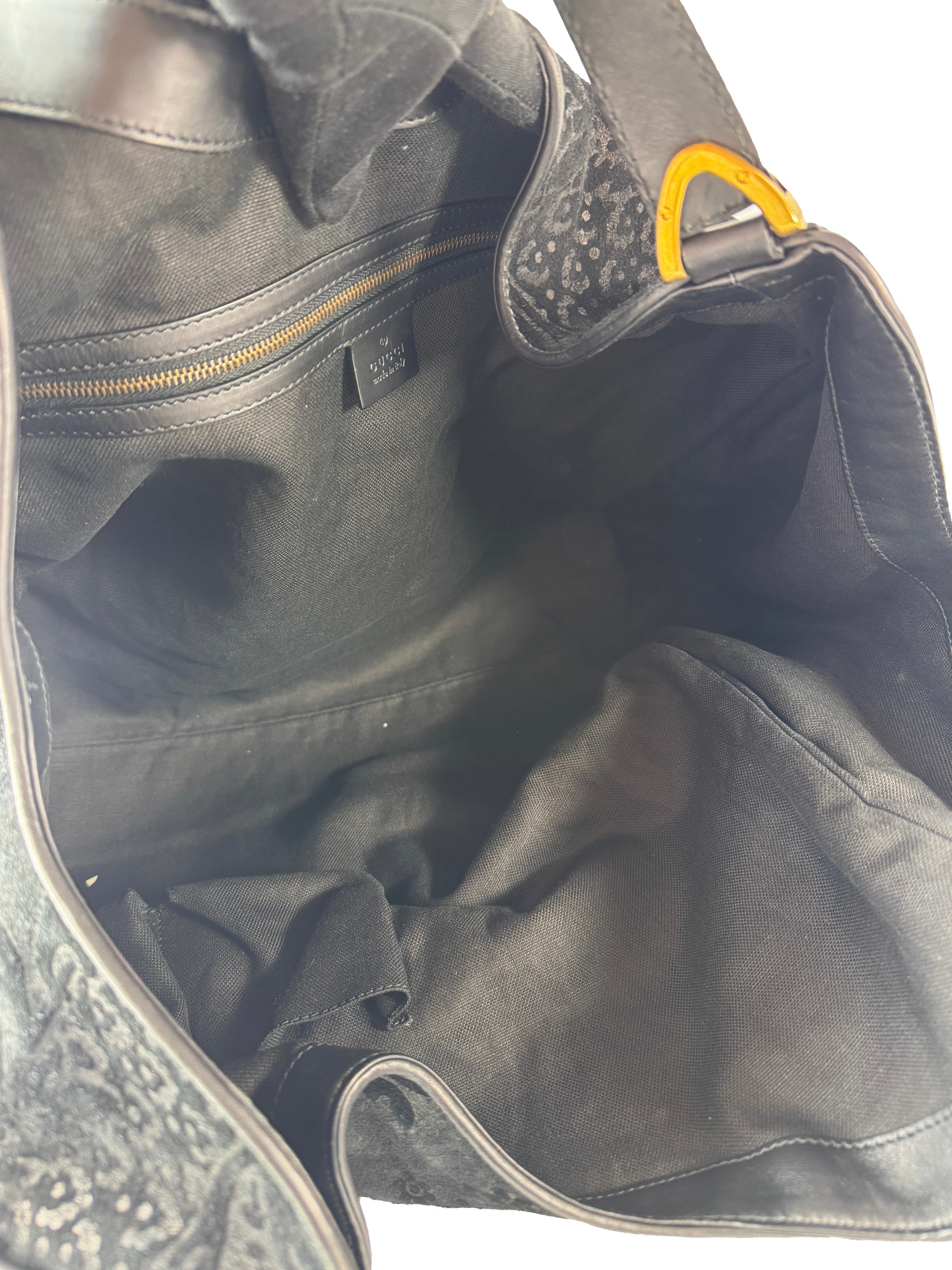 Gucci Black Soft Stirrup Tote Brocade Leather Large  296855002123