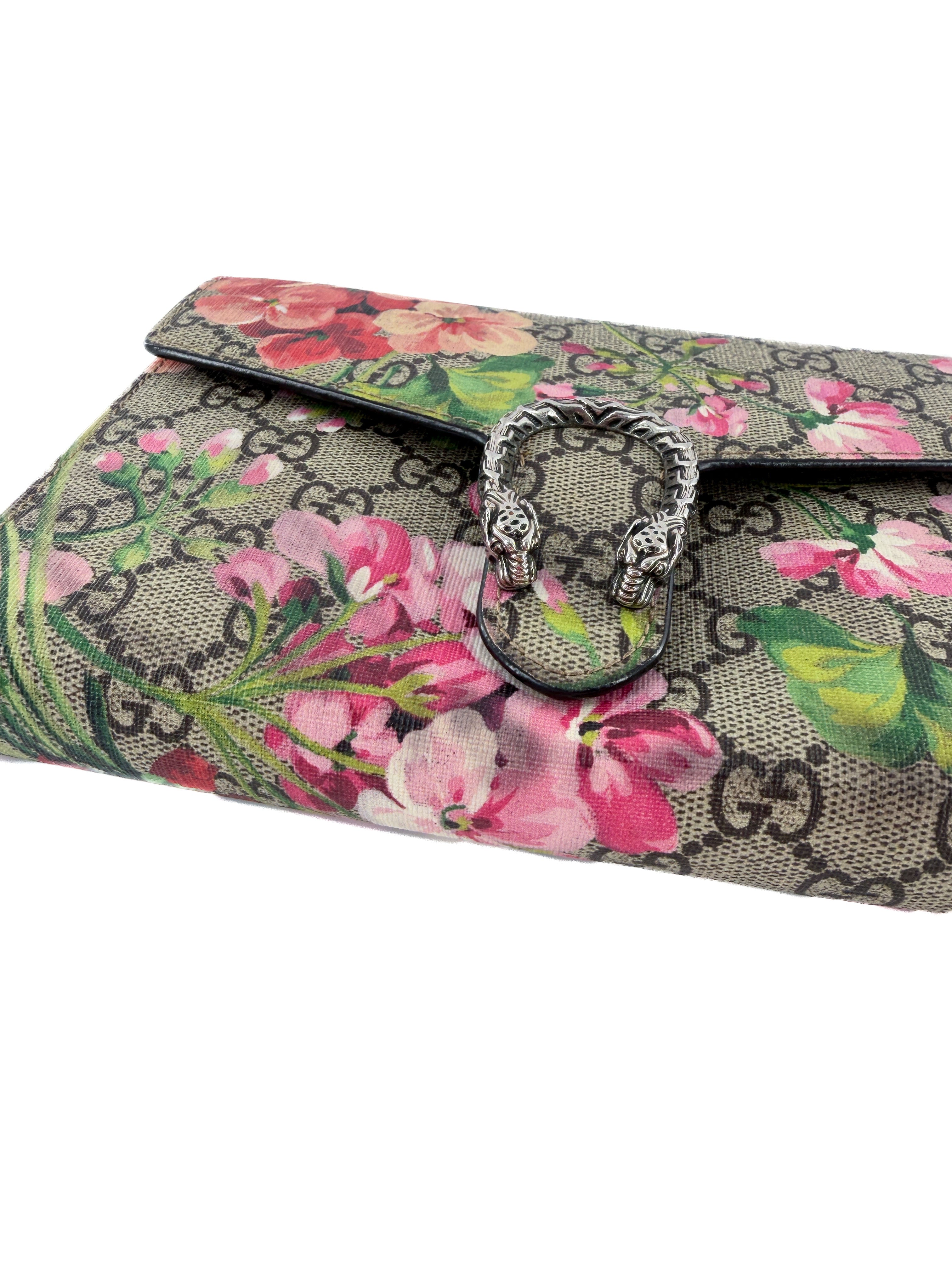 Gucci GG Supreme Monogram Pink Blooms Mini Dionysus Chain Wallet 2149