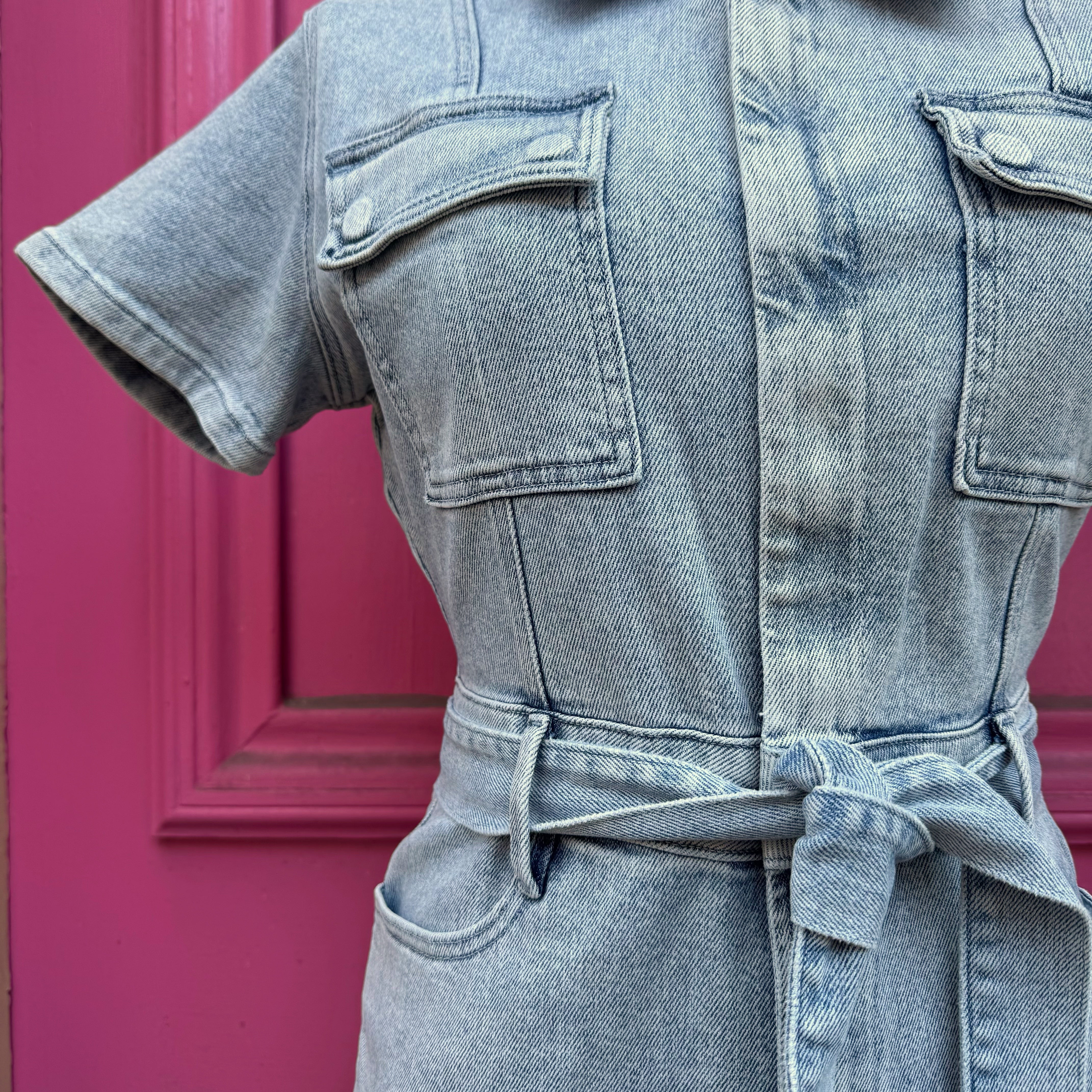 Good American denim short sleeve jumpsuit size L NWT