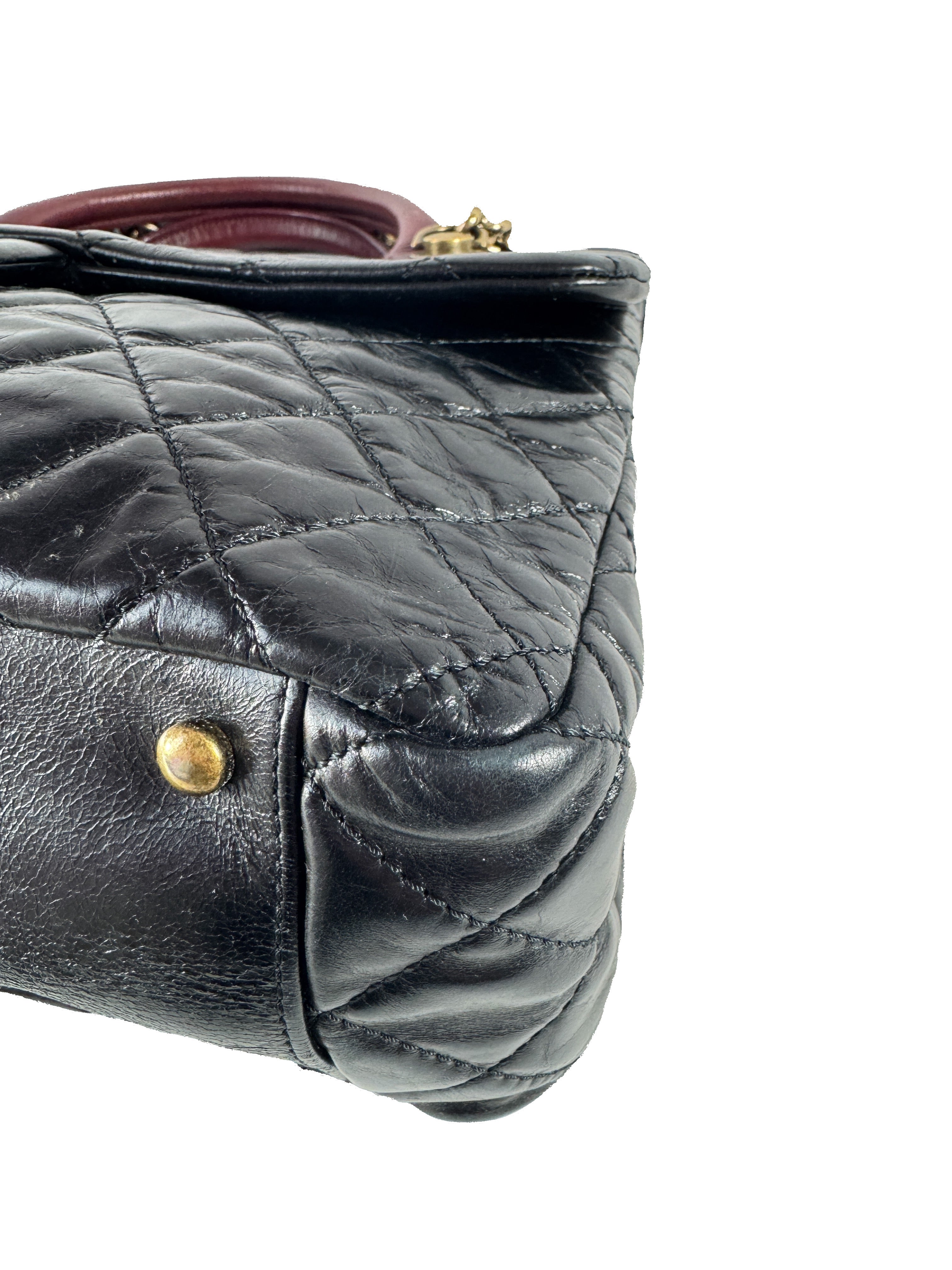 Chanel black/burgundy leather medium Castle Rock flap bag 23207144