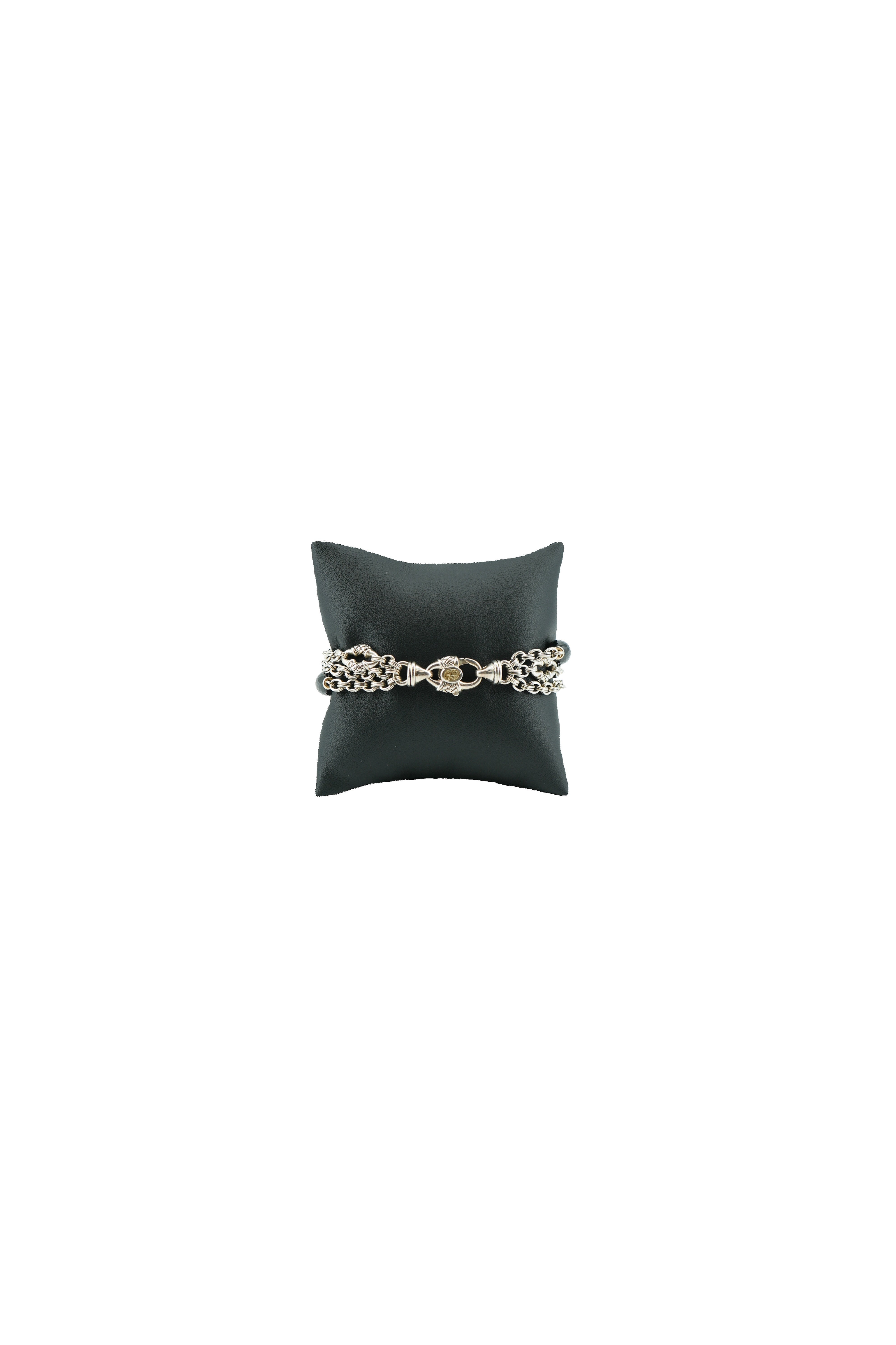 Scott Kay triple strand sterling silver, yellow gold, black onyx bracelet