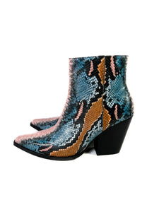 Jeffrey Campbell pink blue snake print heeled boots size 8.5 NEW