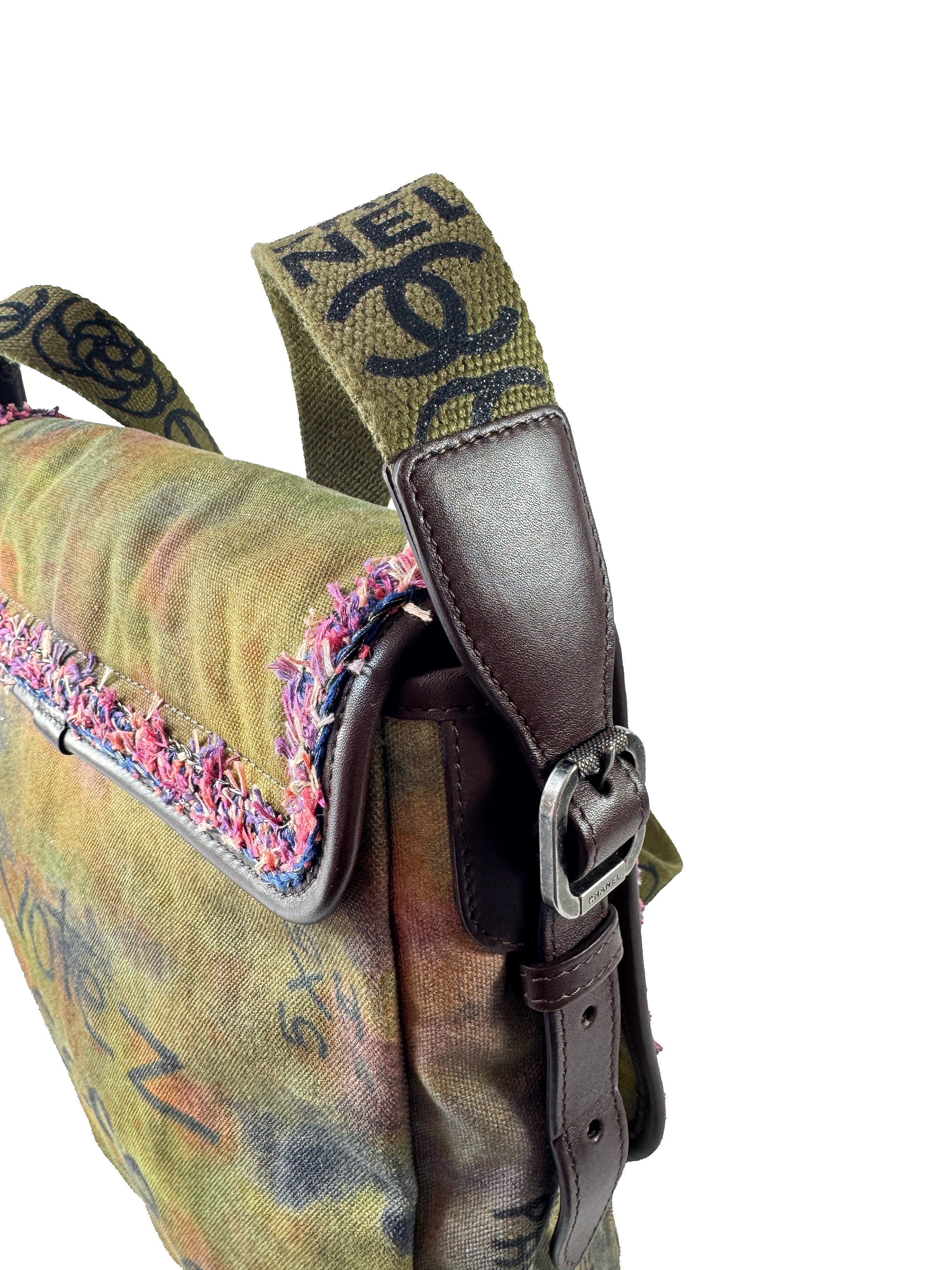 Chanel Washed Toile Graffiti On The Pavements Messenger Khaki Multicolor