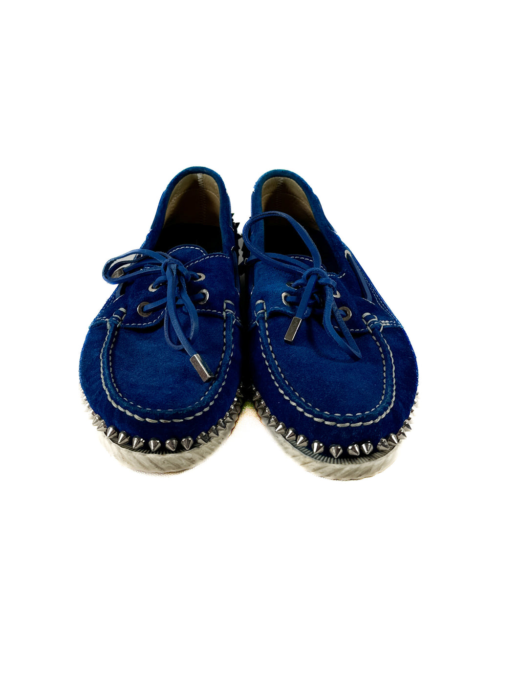 Christian Louboutin blue suede Steckel spike boat shoes size 38.5