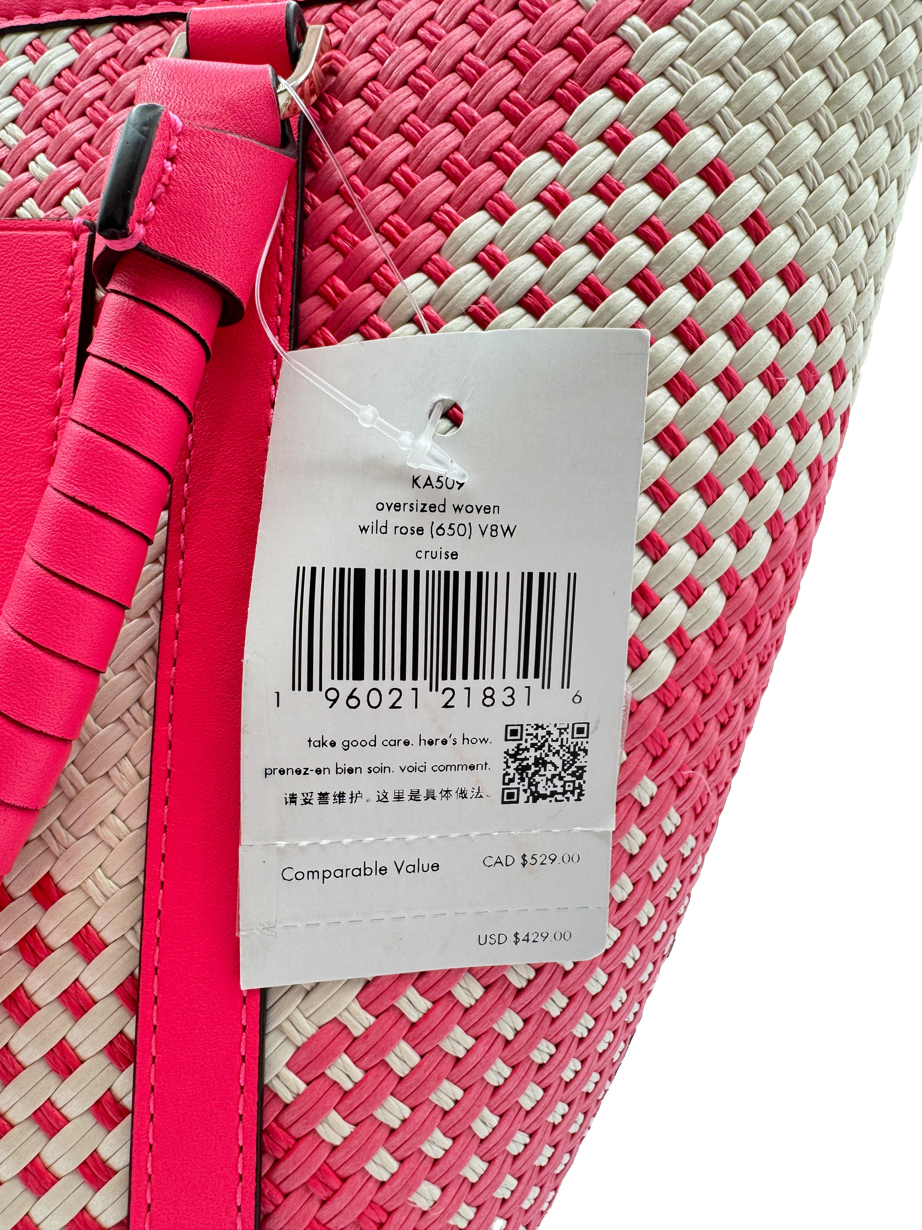 Kate Spade pink white Cruise Gingham medium tote NWT